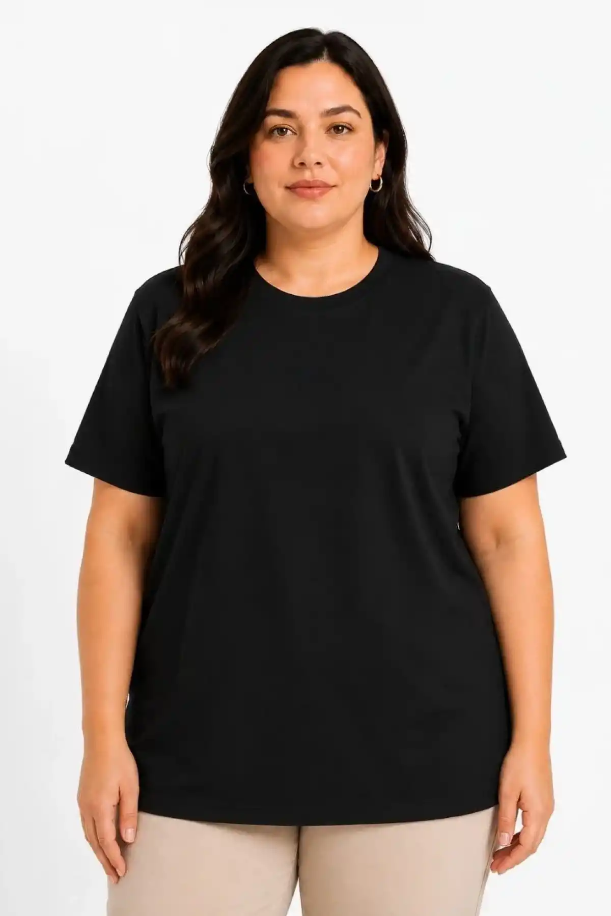 Kadın Battal Big Size Basic Tişört Bisiklet Yaka Rahat Kalıp T-Shirt - Siyah