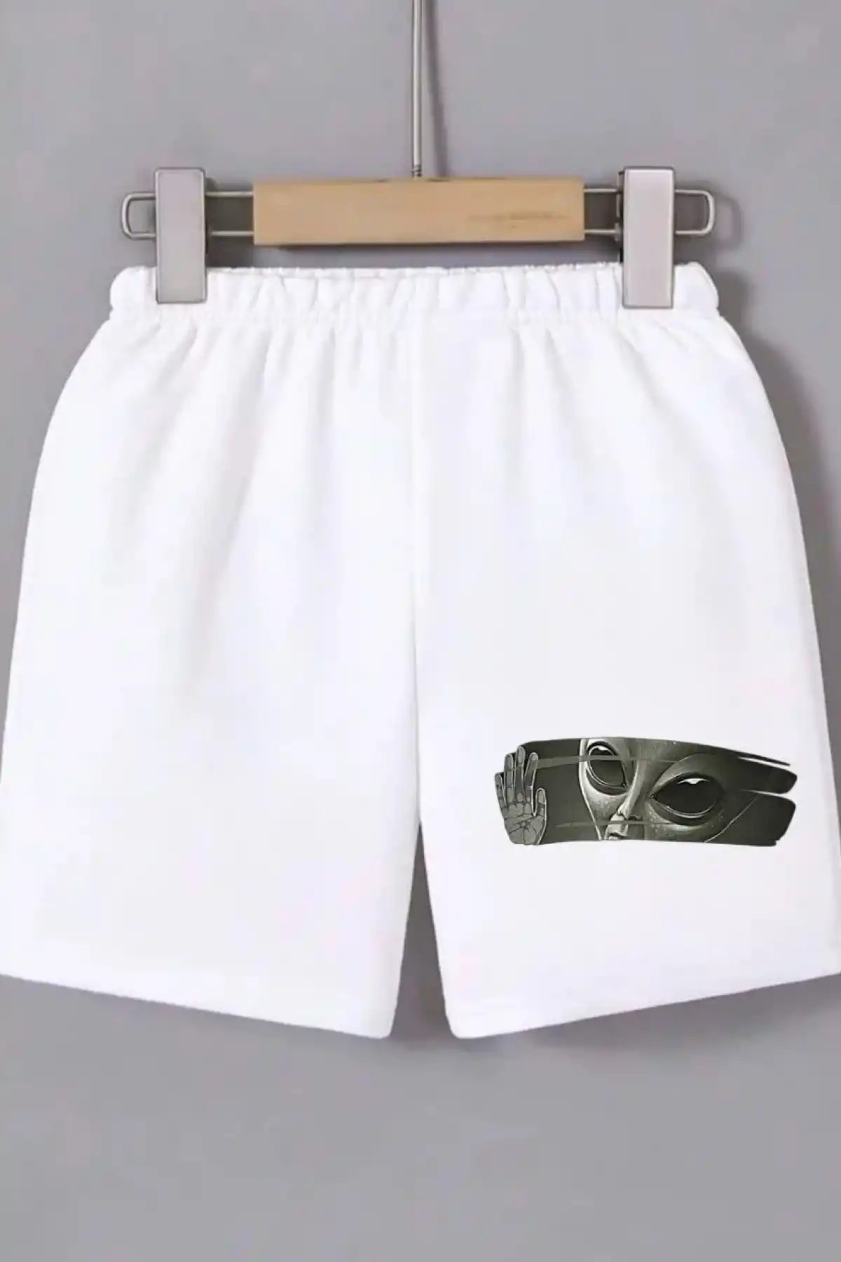 Kadın Beli Lastikli Baskılı Mini Şort - Beyaz