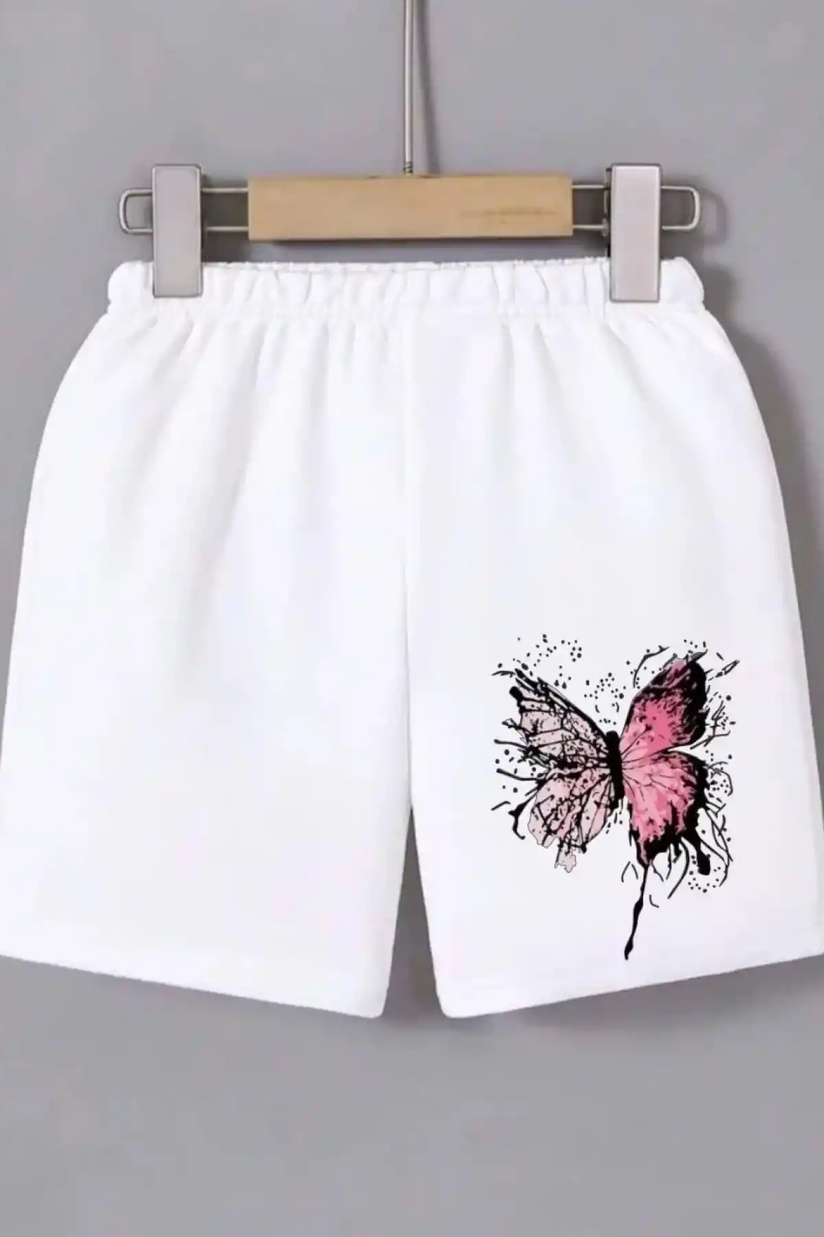 Kadın Beli Lastikli Baskılı Mini Şort - Beyaz