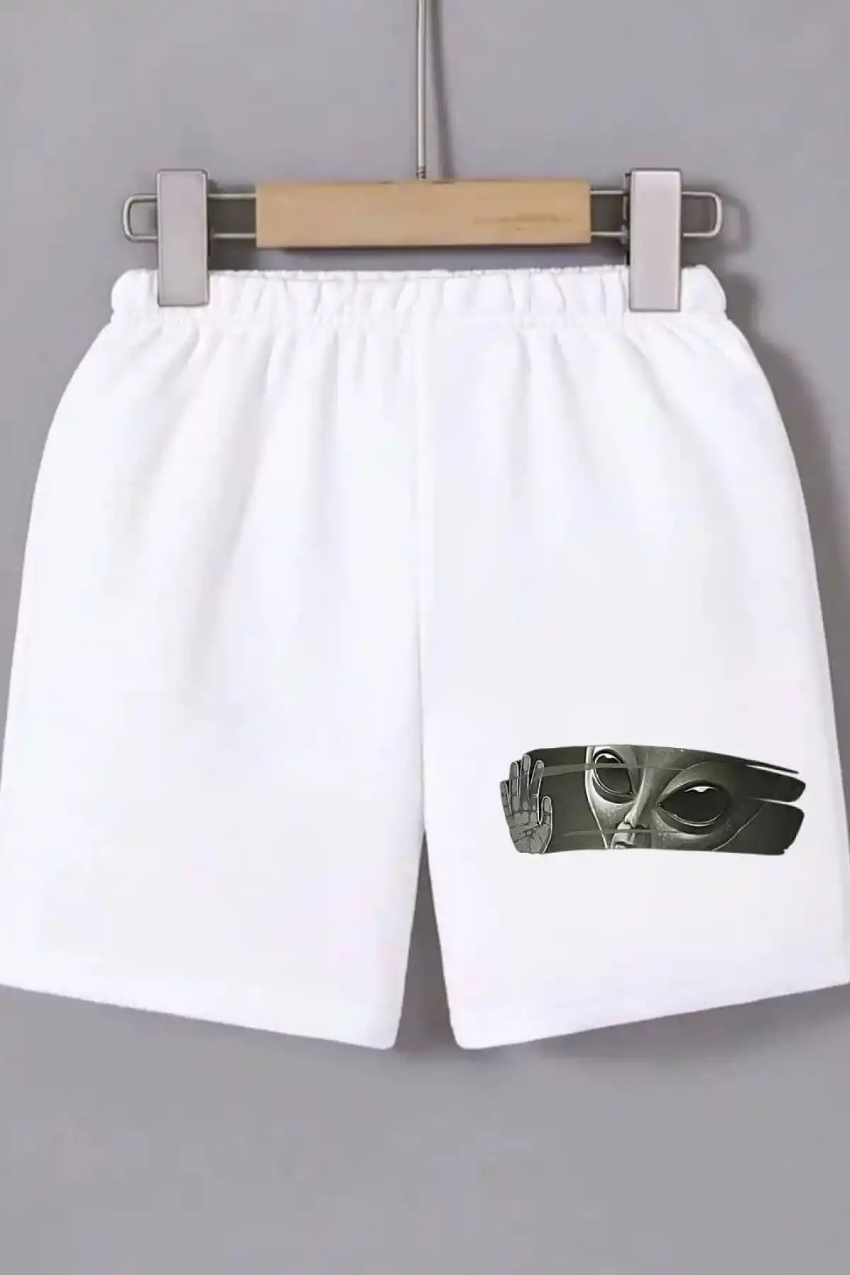 Kadın Beli Lastikli Baskılı Mini Şort - Beyaz