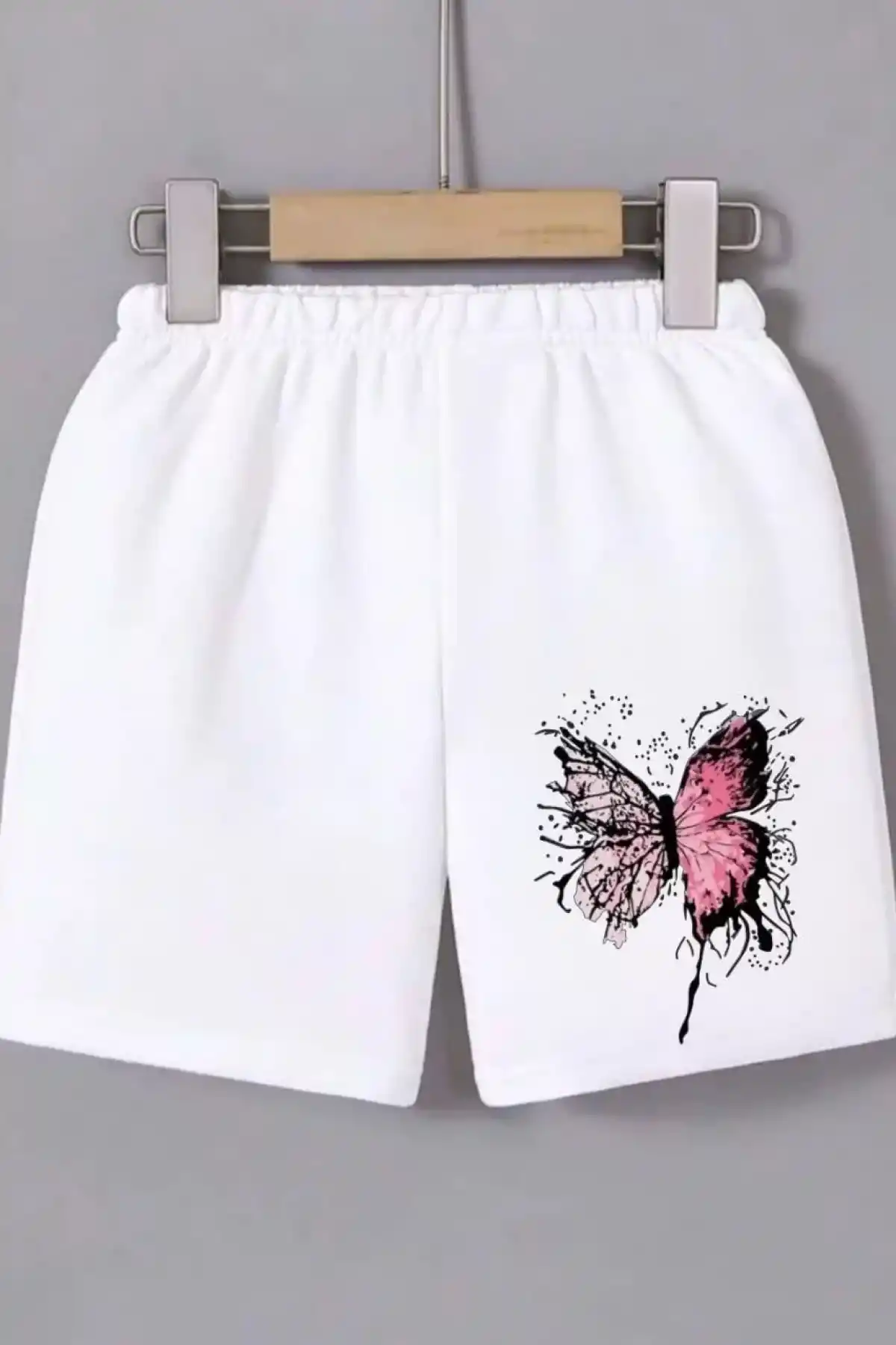 Kadın Beli Lastikli Baskılı Mini Şort - Beyaz