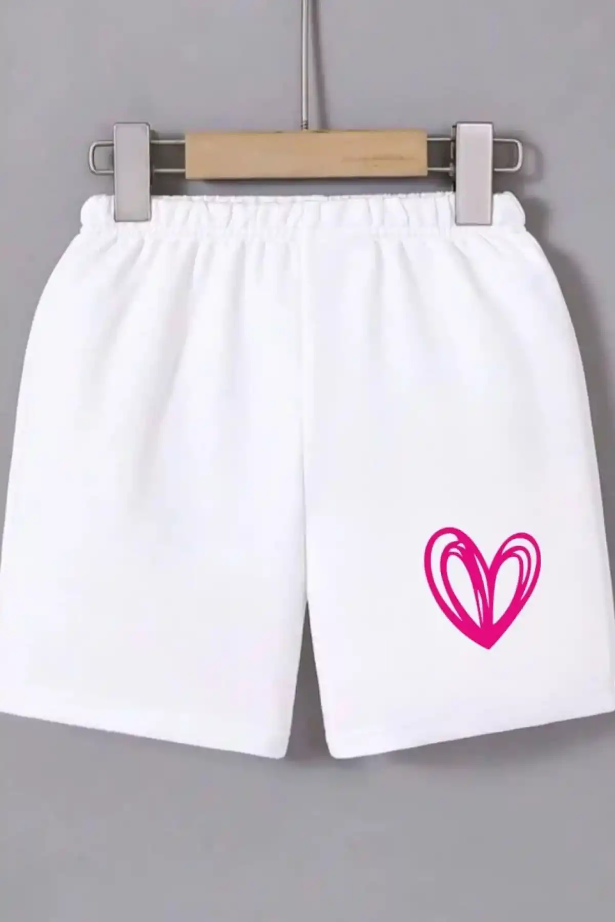 Kadın Beli Lastikli Baskılı Mini Şort - Beyaz