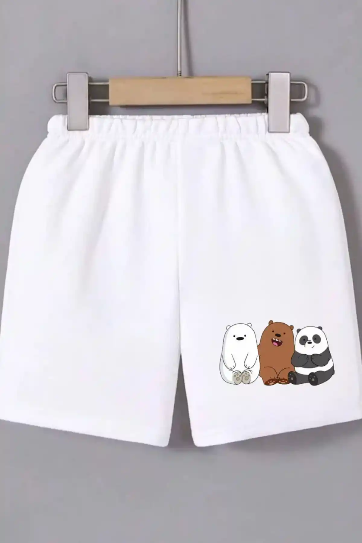 Kadın Beli Lastikli Baskılı Mini Şort - Beyaz