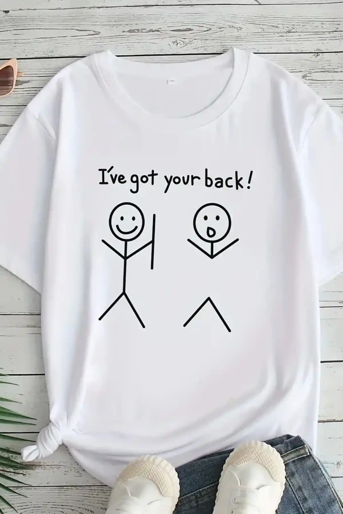 Kadın Beyaz Ive Got Your Back Grafik Tişört - Eğlenceli Çubuk Tasarımlı Oversize Günlük Kısa Kollu Tişört, Polyester Örgü, Yuvarlak Yaka, İlkbahar ve Yaz için Mükemmel, Günlük Giyim Tişört | Eğlenceli Tasarım | Polyester Kumaş - Beyaz