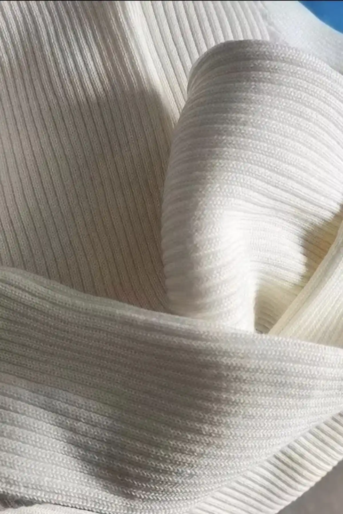 Kadın Boğazlı Uzun Fitilli Triko Dokuma Elbise - Beyaz