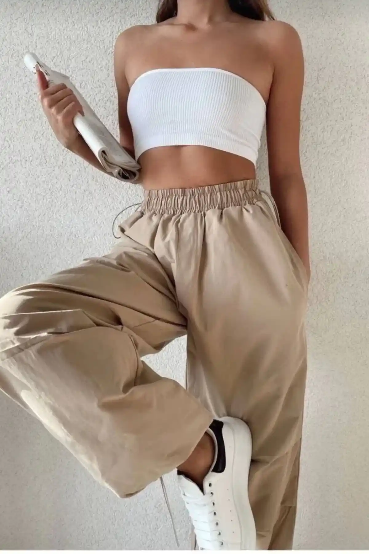 Kadın Cepli Paraşut Pantalon - Bej