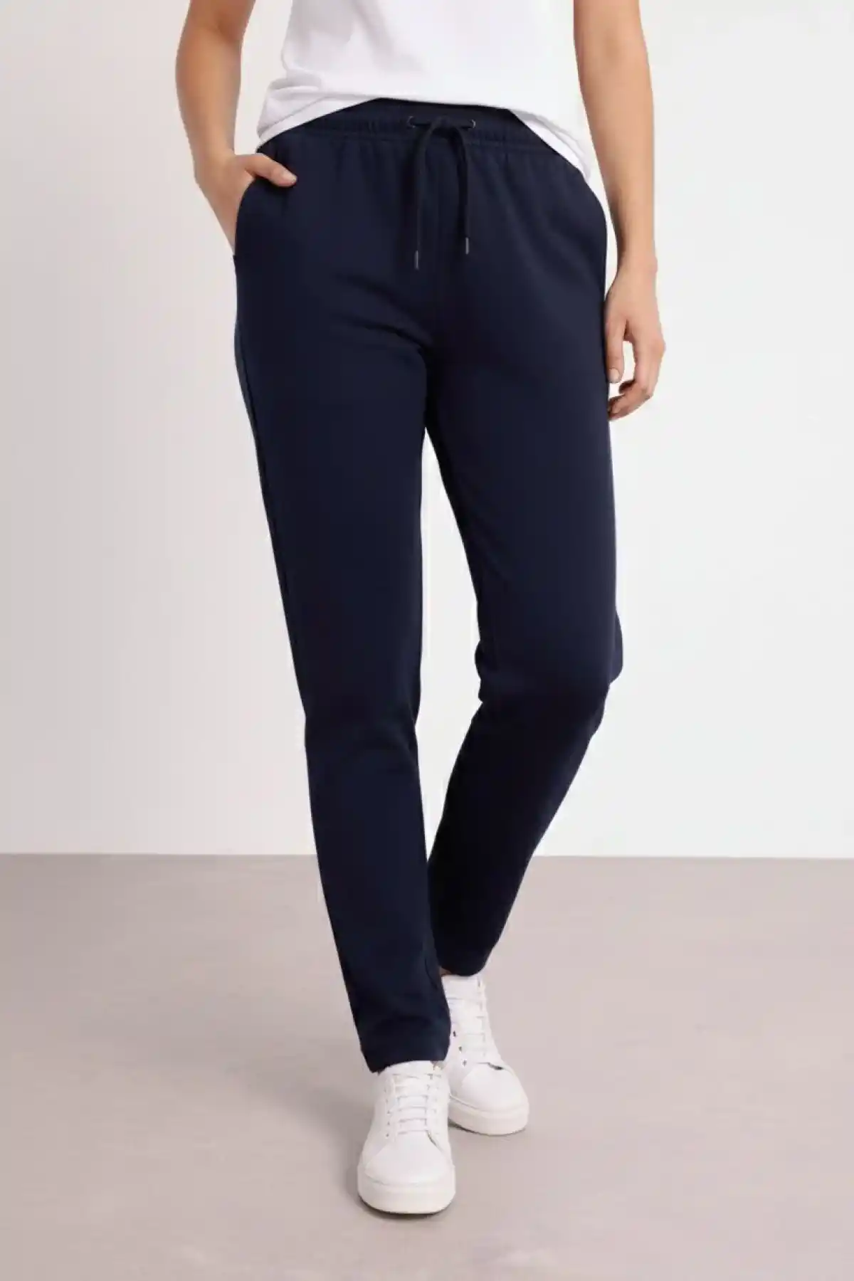 Kadın Düz Paça Beli Lastikli İpli Spor Eşofman Altı Fit - Lacivert