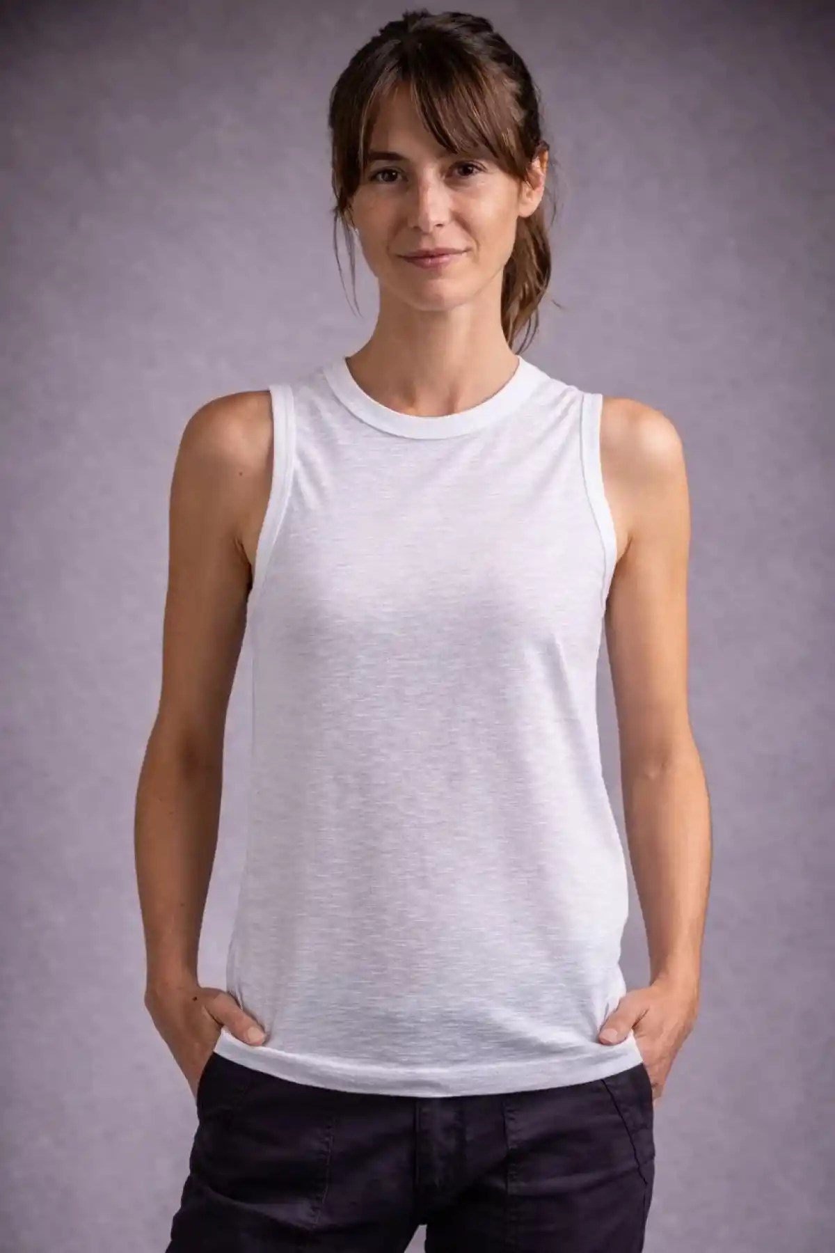 Kadın Flamlı Kumaş Sıfır Kolsuz Atlet  Basic Spor Üst, Günlük ve Fitness Kullanımına Uygun - Beyaz