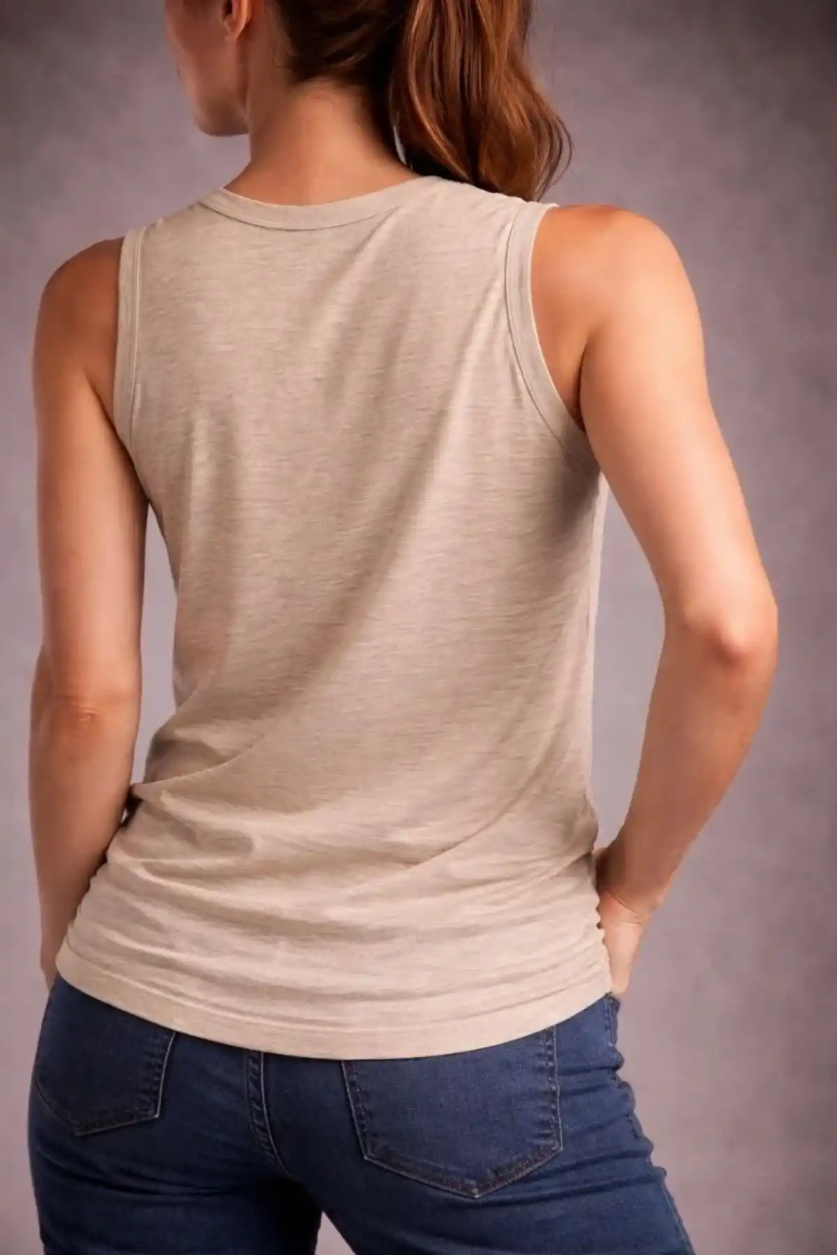 Kadın Flamlı Kumaş Sıfır Kolsuz Atlet Basic Spor Üst, Günlük ve Fitness Kullanımına Uygun - Taş