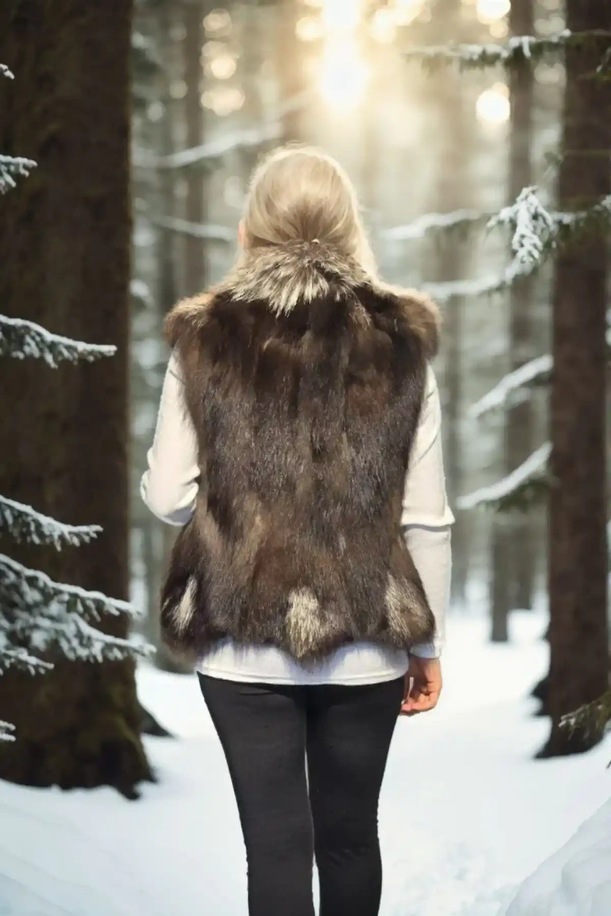 Kadın Kolsuz Fermuarlı Yelek - Kahve