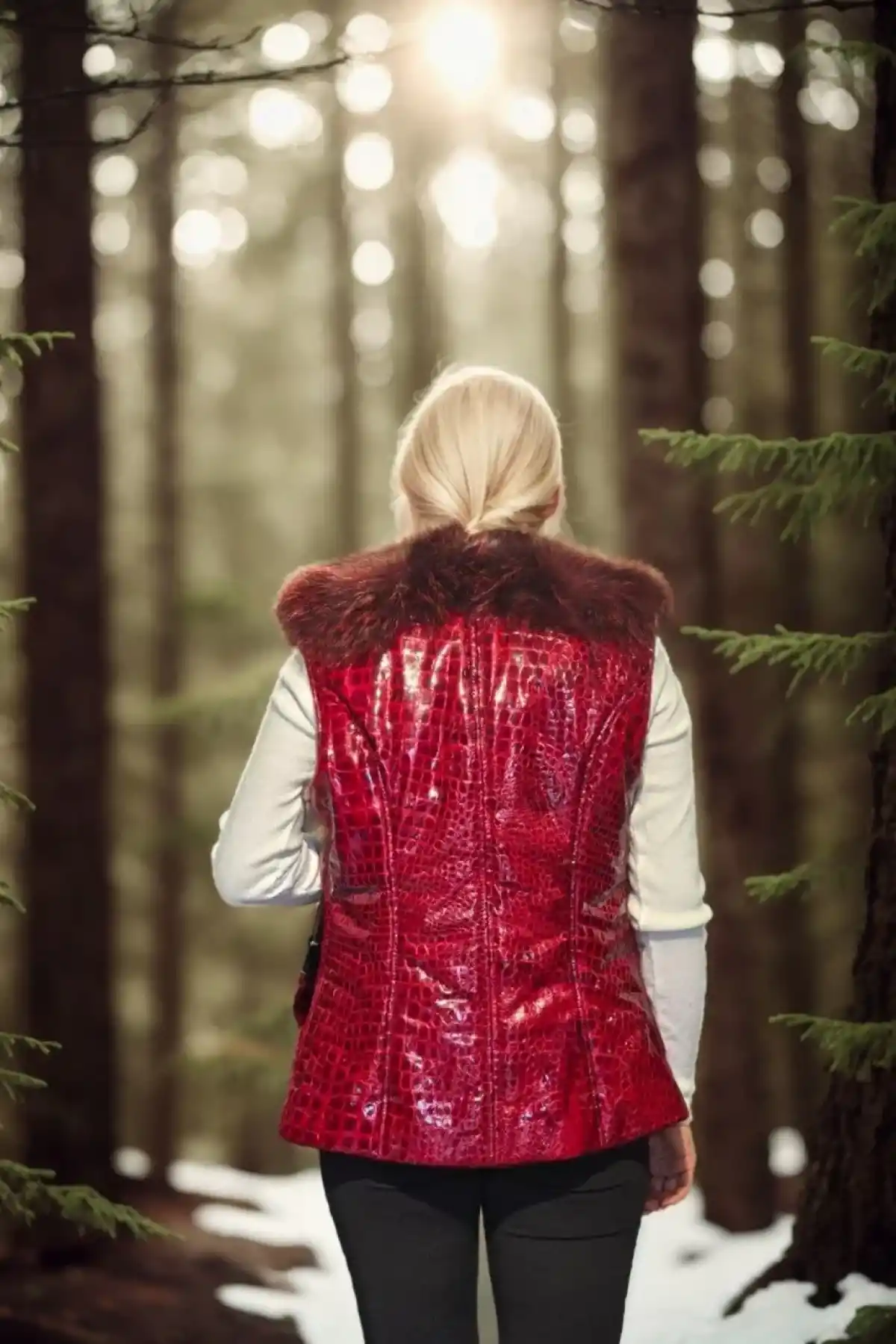 Kadın Kolsuz Fermuarlı Yelek - Kırmızı