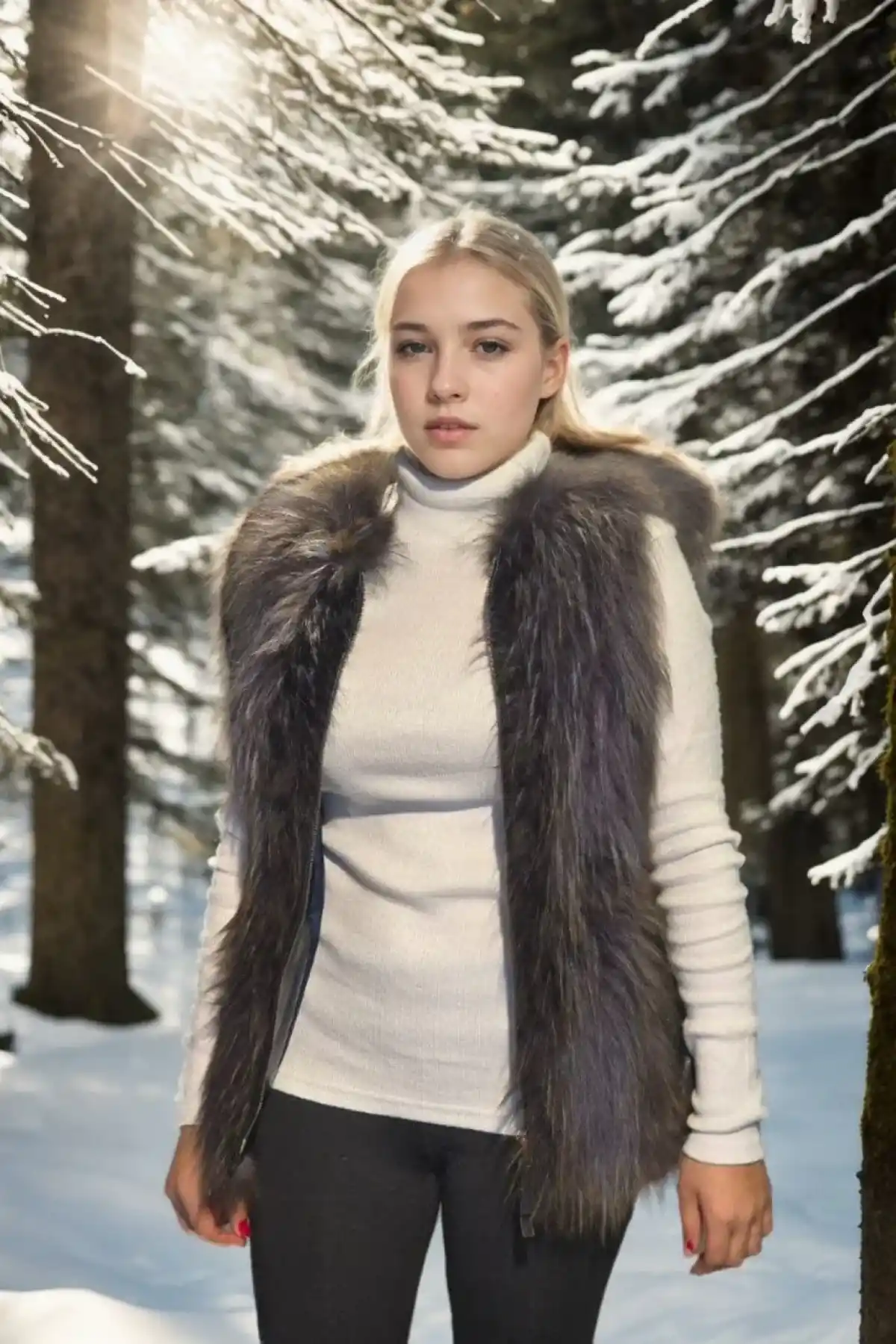 Kadın Kolsuz Fermuarlı Yelek - Siyah