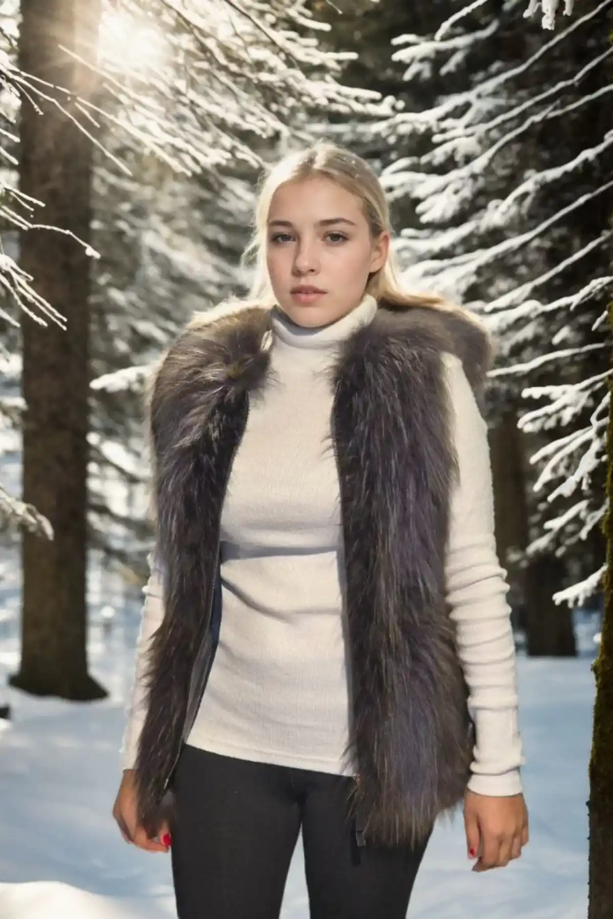 Kadın Kolsuz Fermuarlı Yelek - Siyah