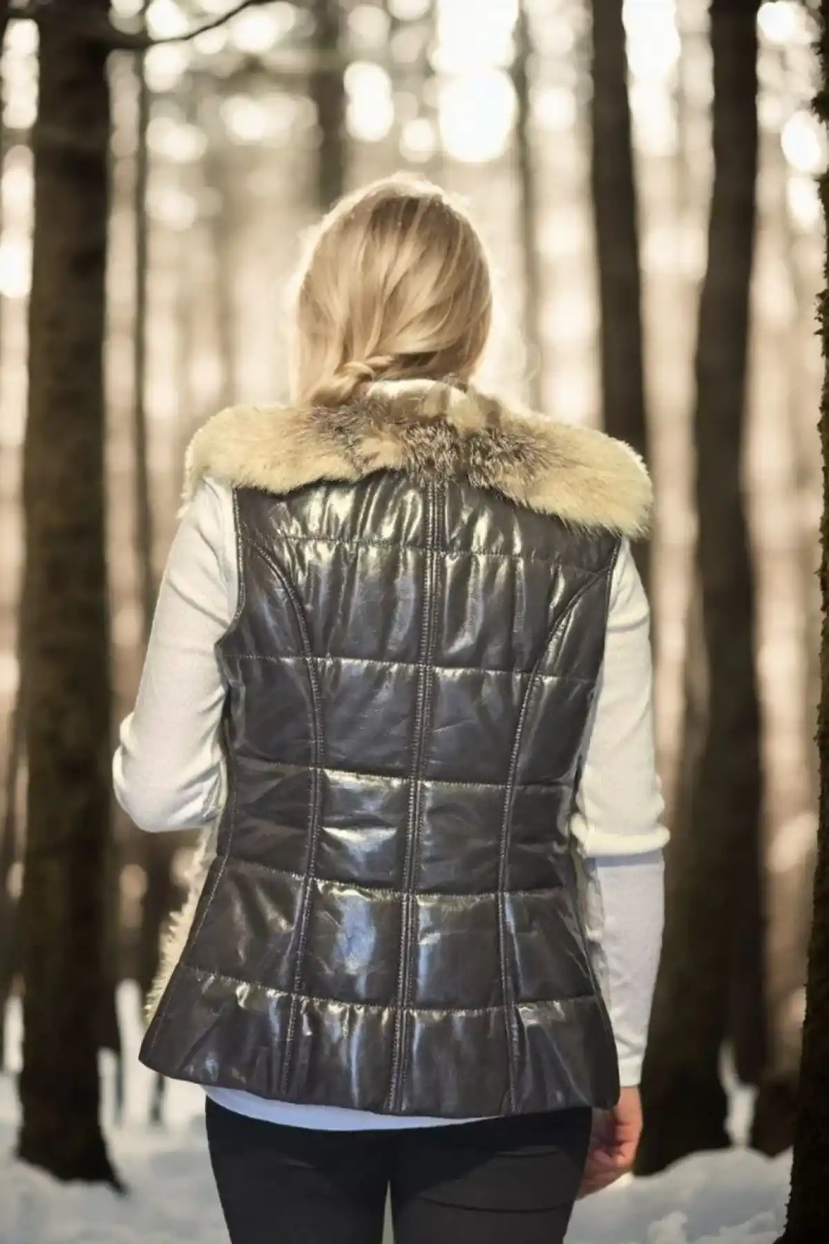 Kadın Kolsuz Hakiki Yelek - Fuşya