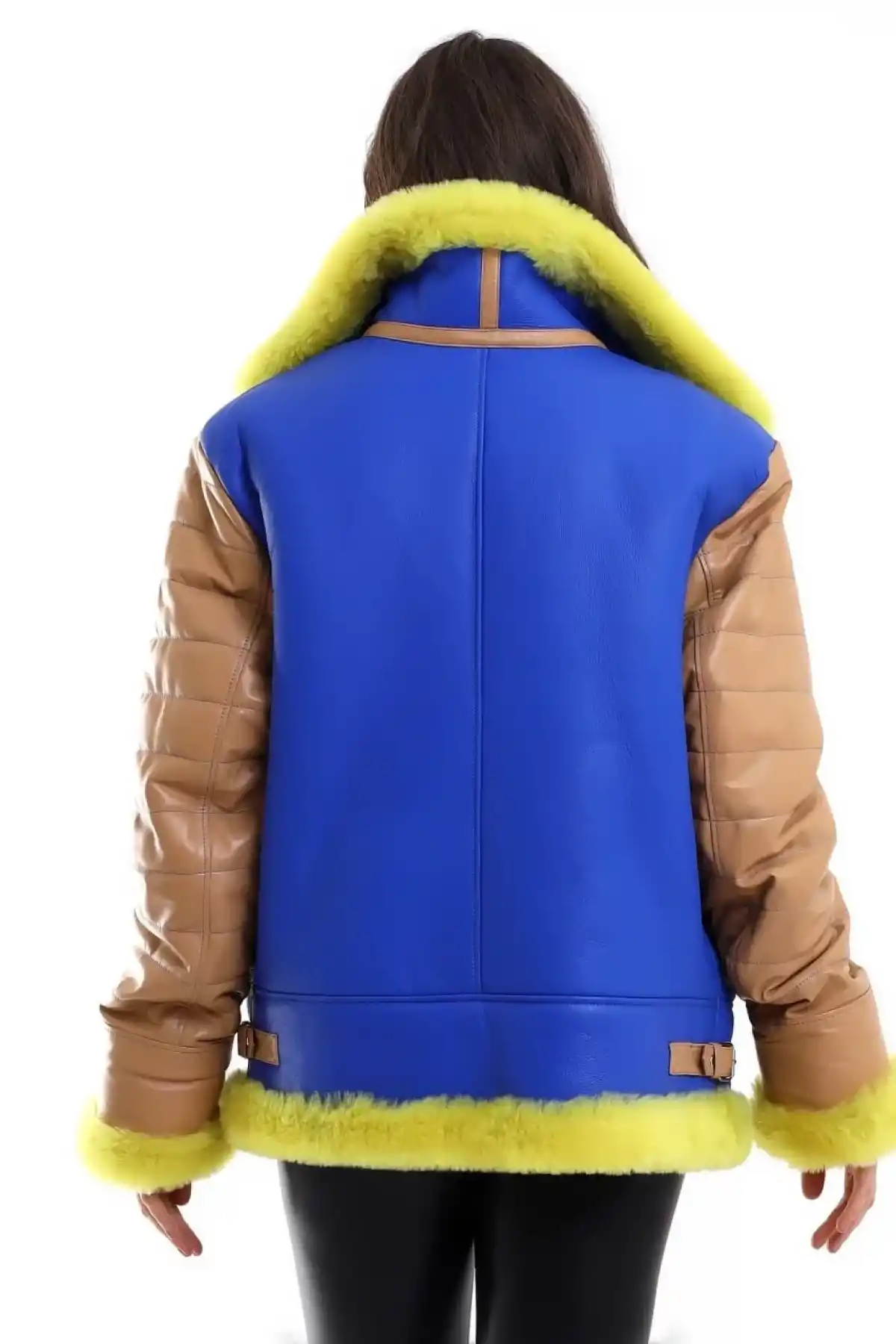 Kadın Koyun Derisi Pilot Hakiki Kürk - Sarı