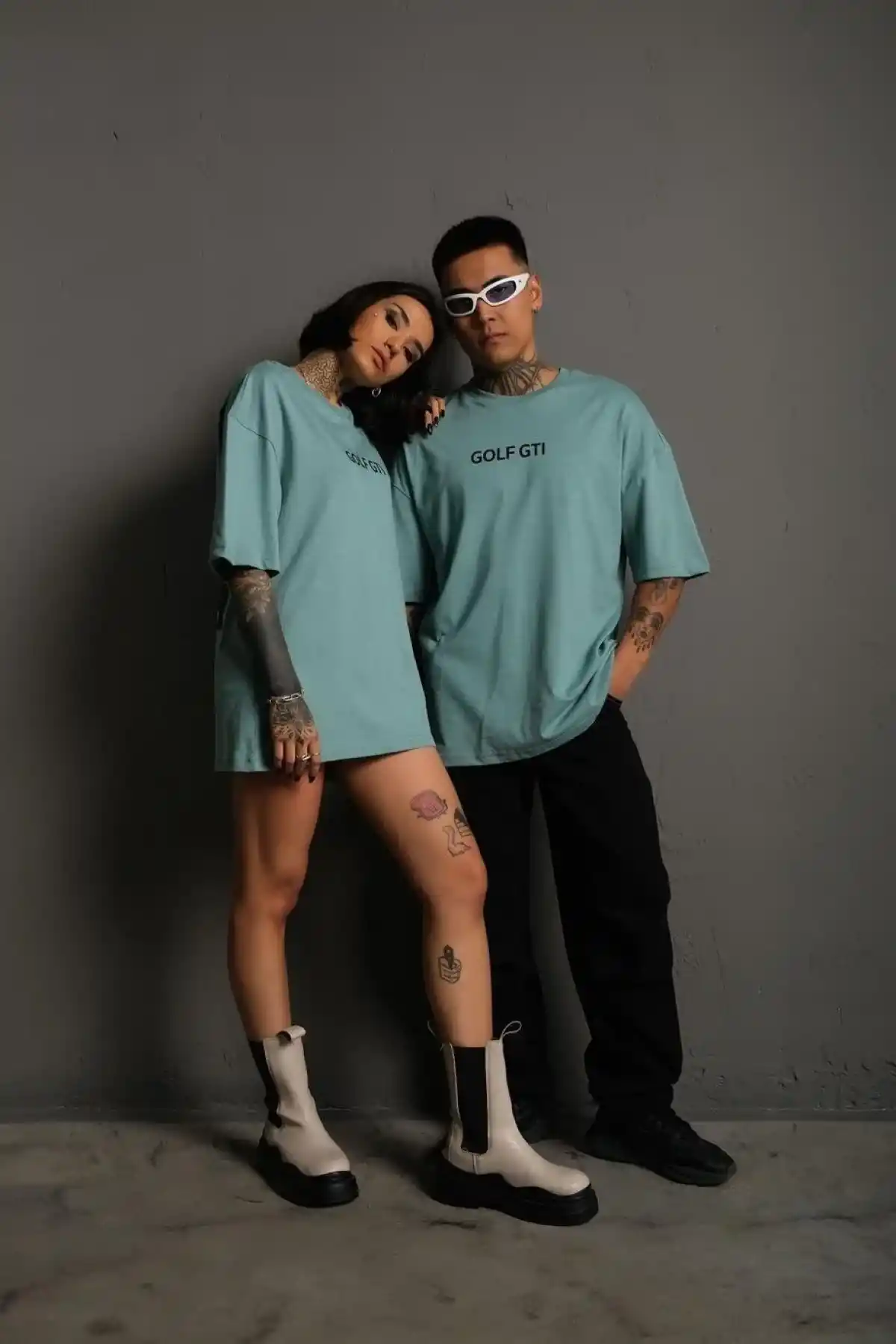 Kadın Oversize Baskılı Tişört Golf GTI Retro Araba Desenli Ön Arka Dijital - Mint Yeşili