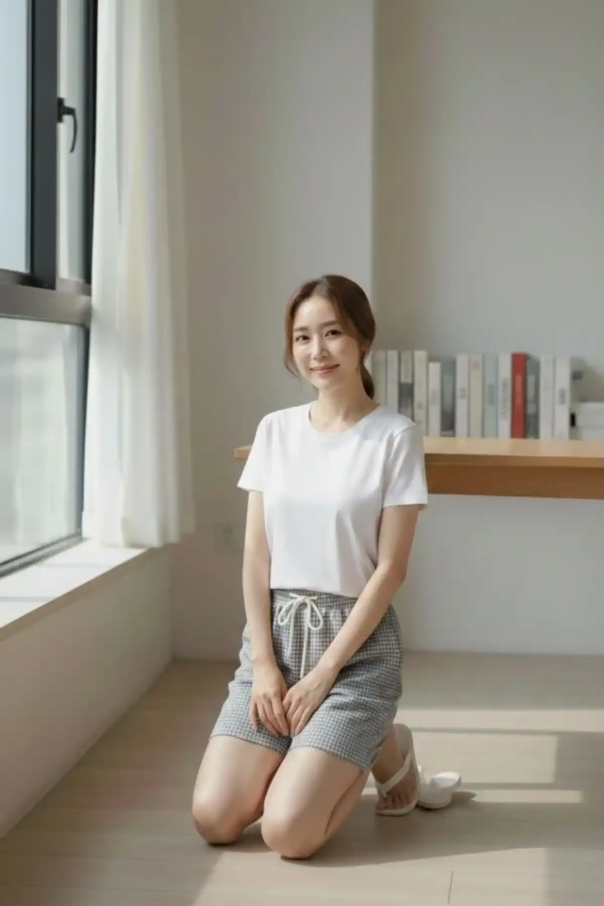 Kadın Pötikareli Şort Beli Lastikli Bağcıklı Cepli Kesim Şort - Füme