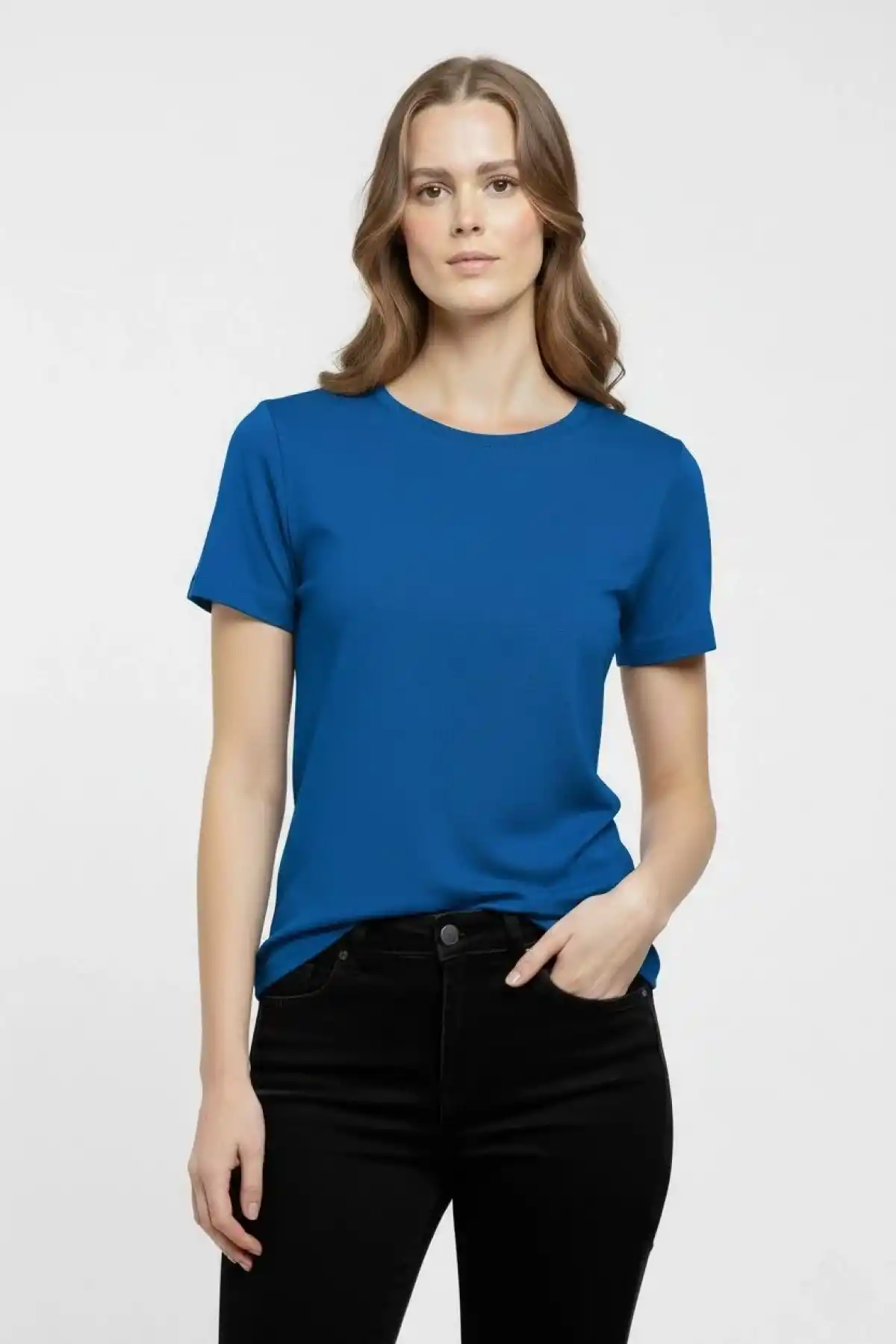 Kadın T-Shirt Bisiklet Yaka Slim Fit Likralı Tişört Günlük Basic Body - İndigo