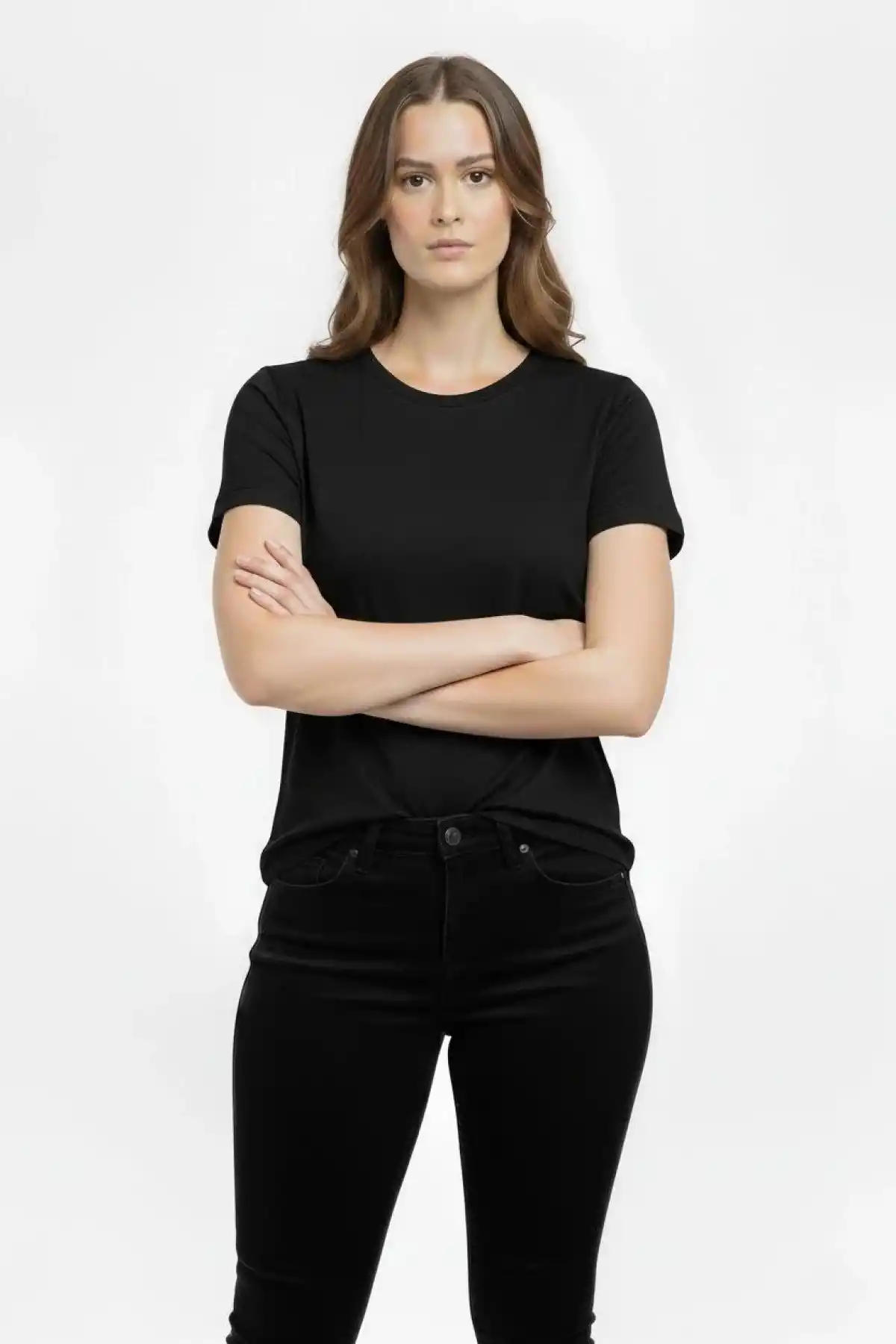 Kadın T-Shirt Bisiklet Yaka Slim Fit Likralı Tişört Günlük Basic Body - Siyah