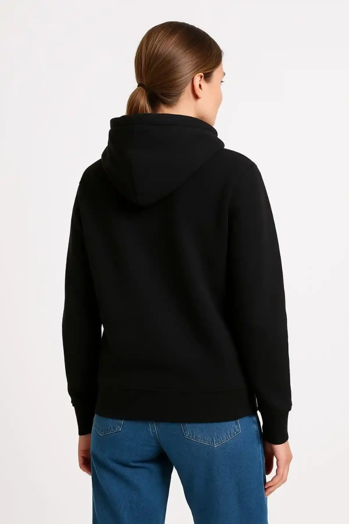 Kadın Üç İplik Kapüşonlu Kanguru Cepli Sweatshirt hoodie - Siyah