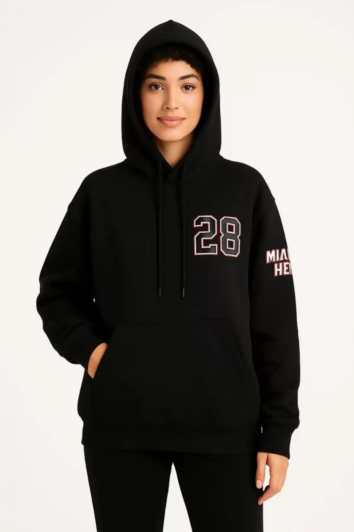 Kadın Üç İplik Kapüşonlu Ön ve Arka Baskılı SweatShirt hoodie - Siyah