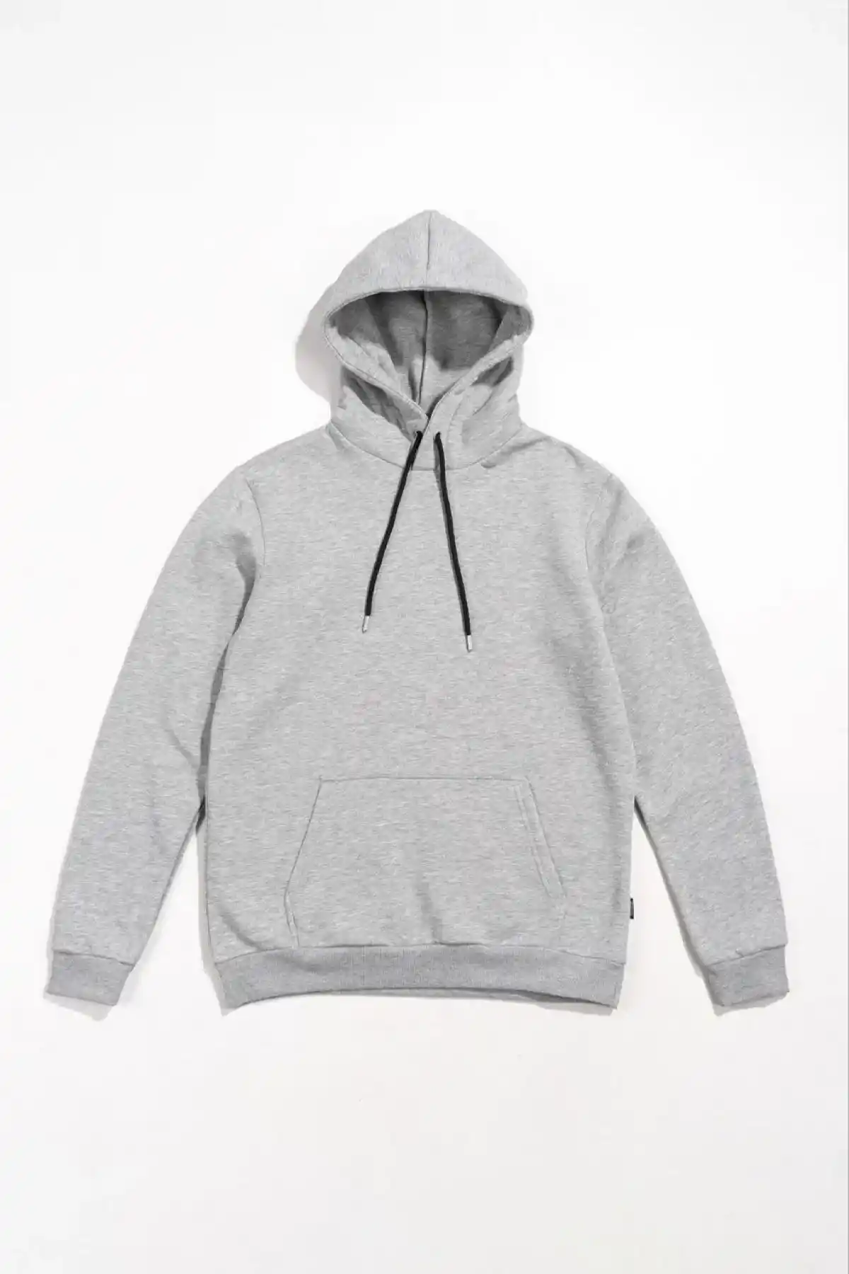 Kadın Kapüşonlu Kanguru Cepli 3 İplik Pamuklu Oversize Hoodie Sweatshirt - Gri