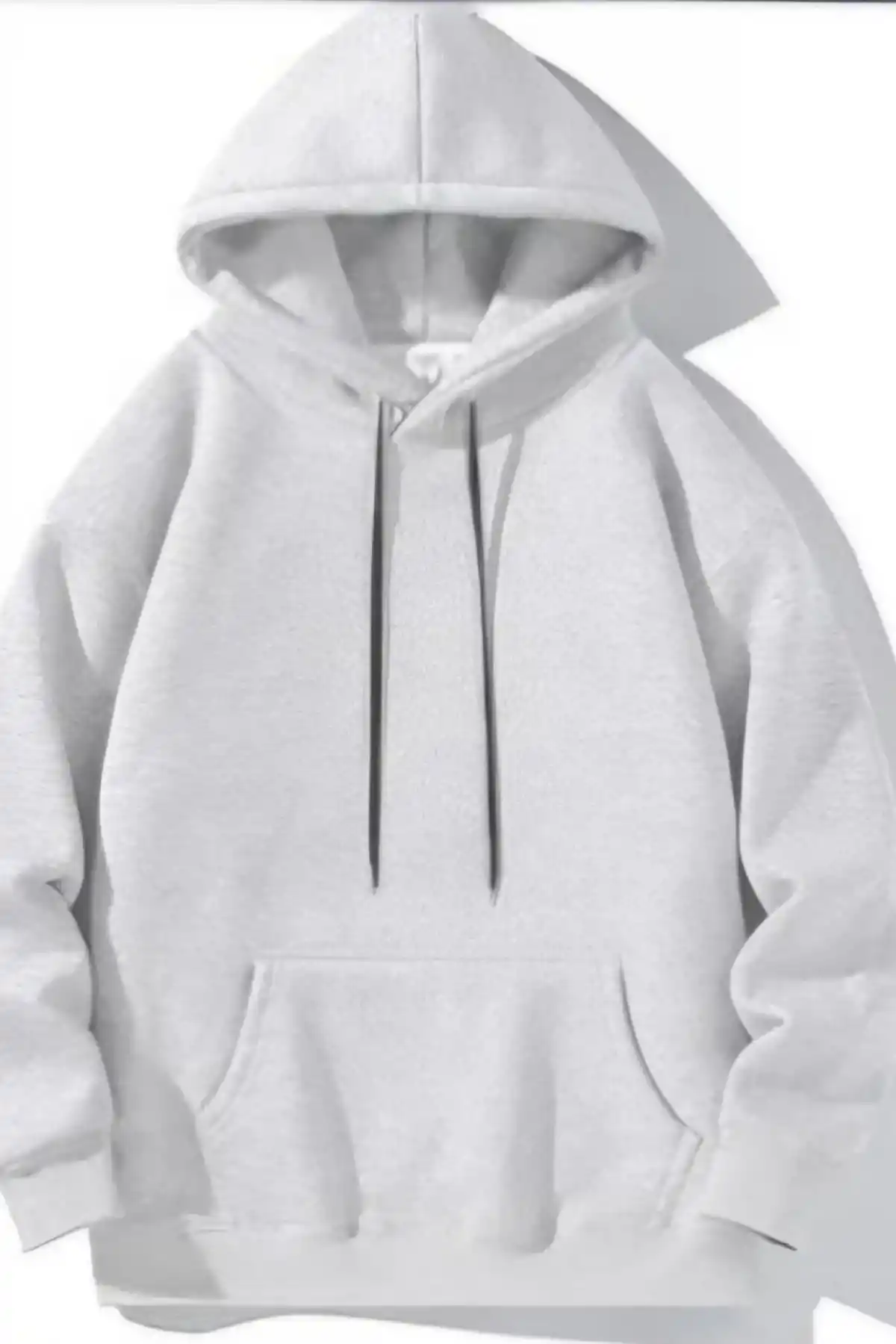 Kadın Kapüşonlu Kanguru Cepli 3 İplik Pamuklu Oversize Hoodie Sweatshirt - Gri