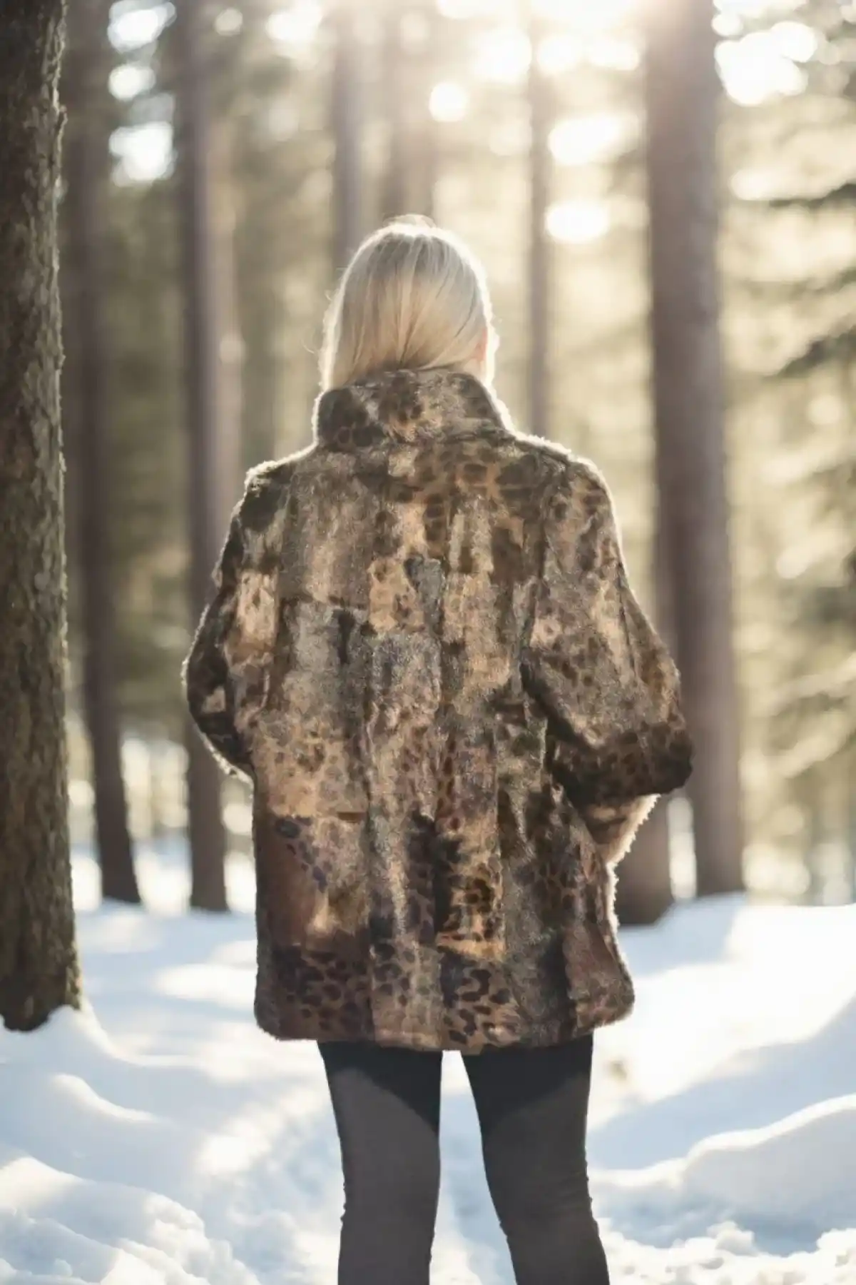 Kadın Uzun Kollu Deri Ceket - Leopar