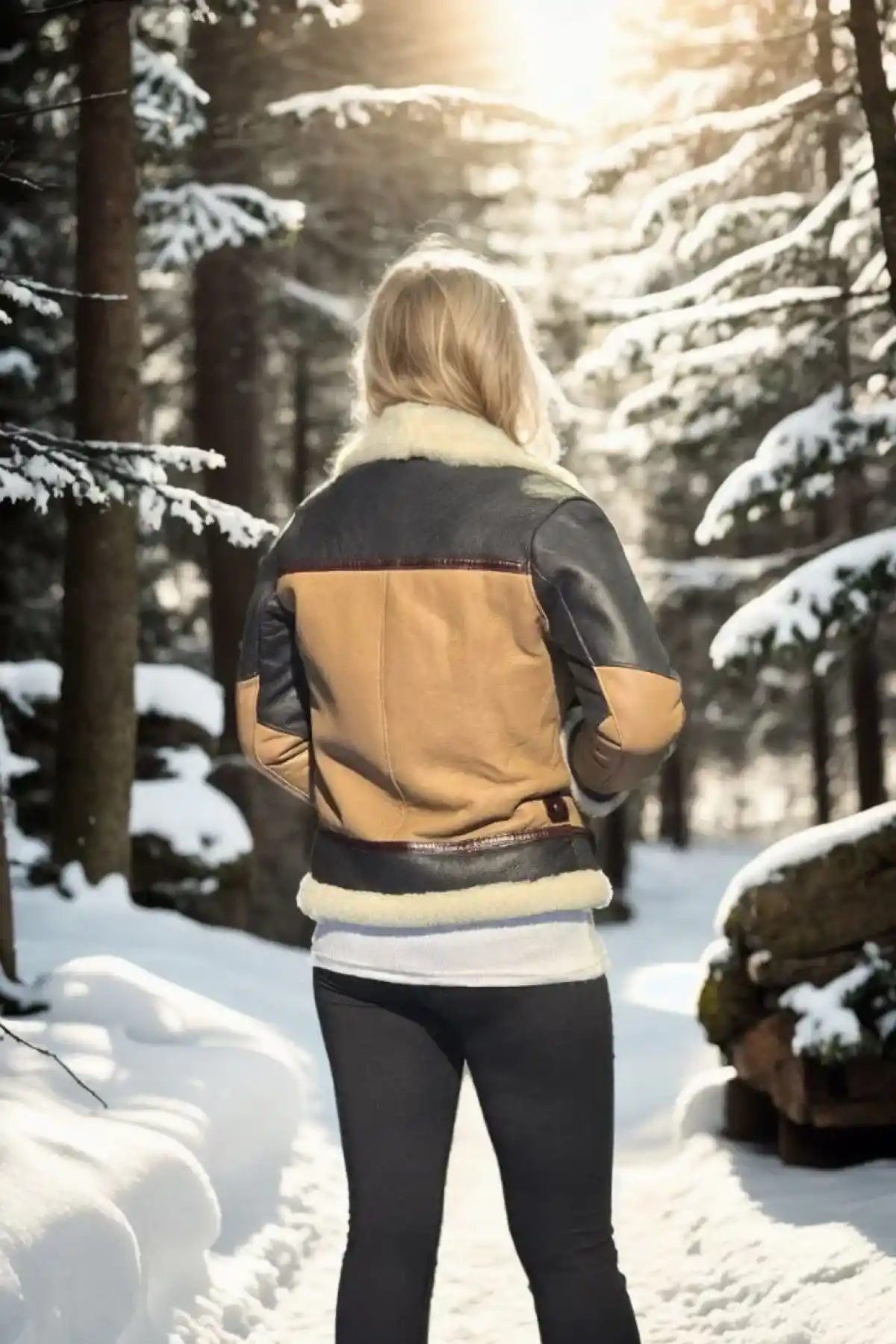 Kadın Uzun Kollu Yakalı Hakiki Kürk - Kahve