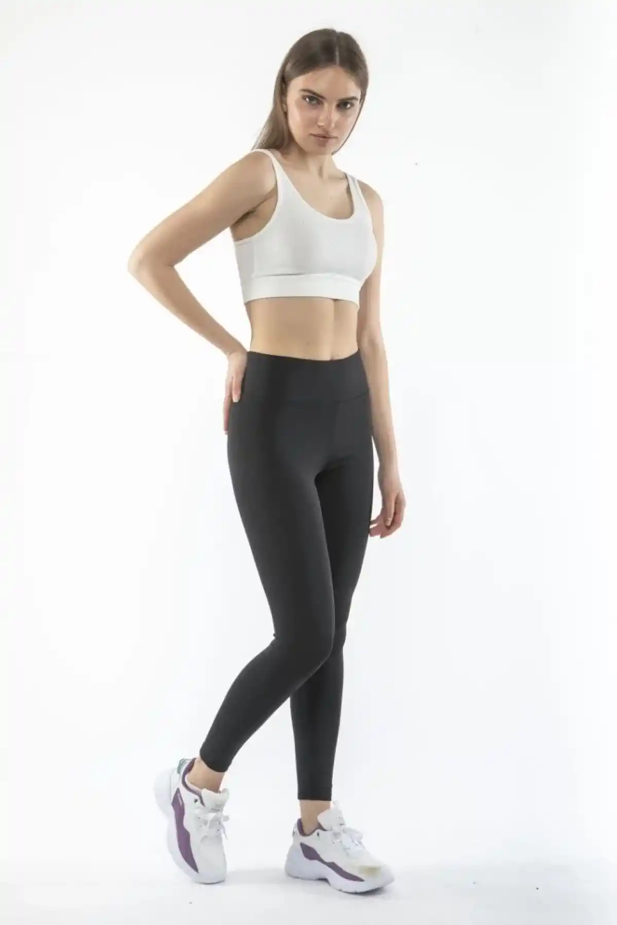 Kadın Yüksek Bel Geniş Kemer Dalgıç Tayt - Siyah