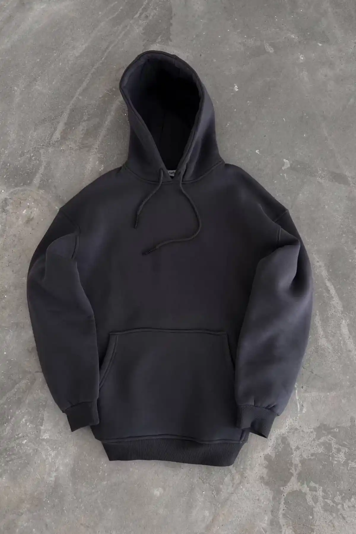 Kapüşonlu Üç İplik Penye Basic SweatShirt - Füme