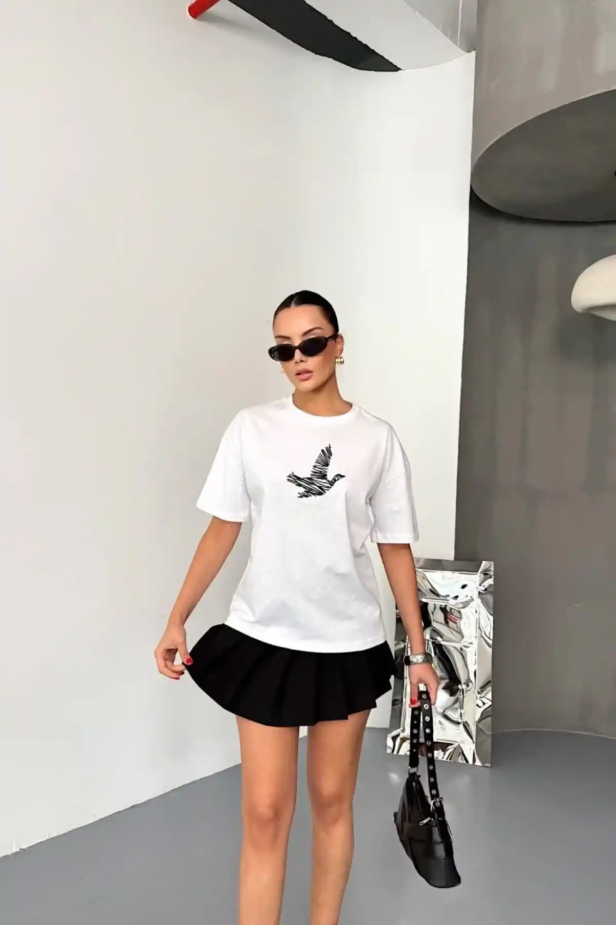 Kısa Kol Baskılı T-shirt - Beyaz