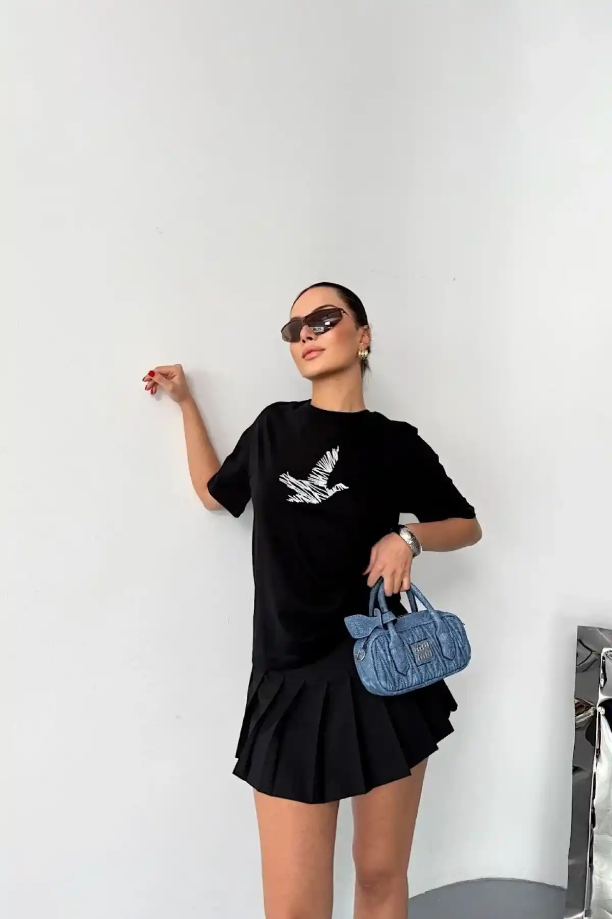 Kısa Kol Baskılı T-shirt - Siyah