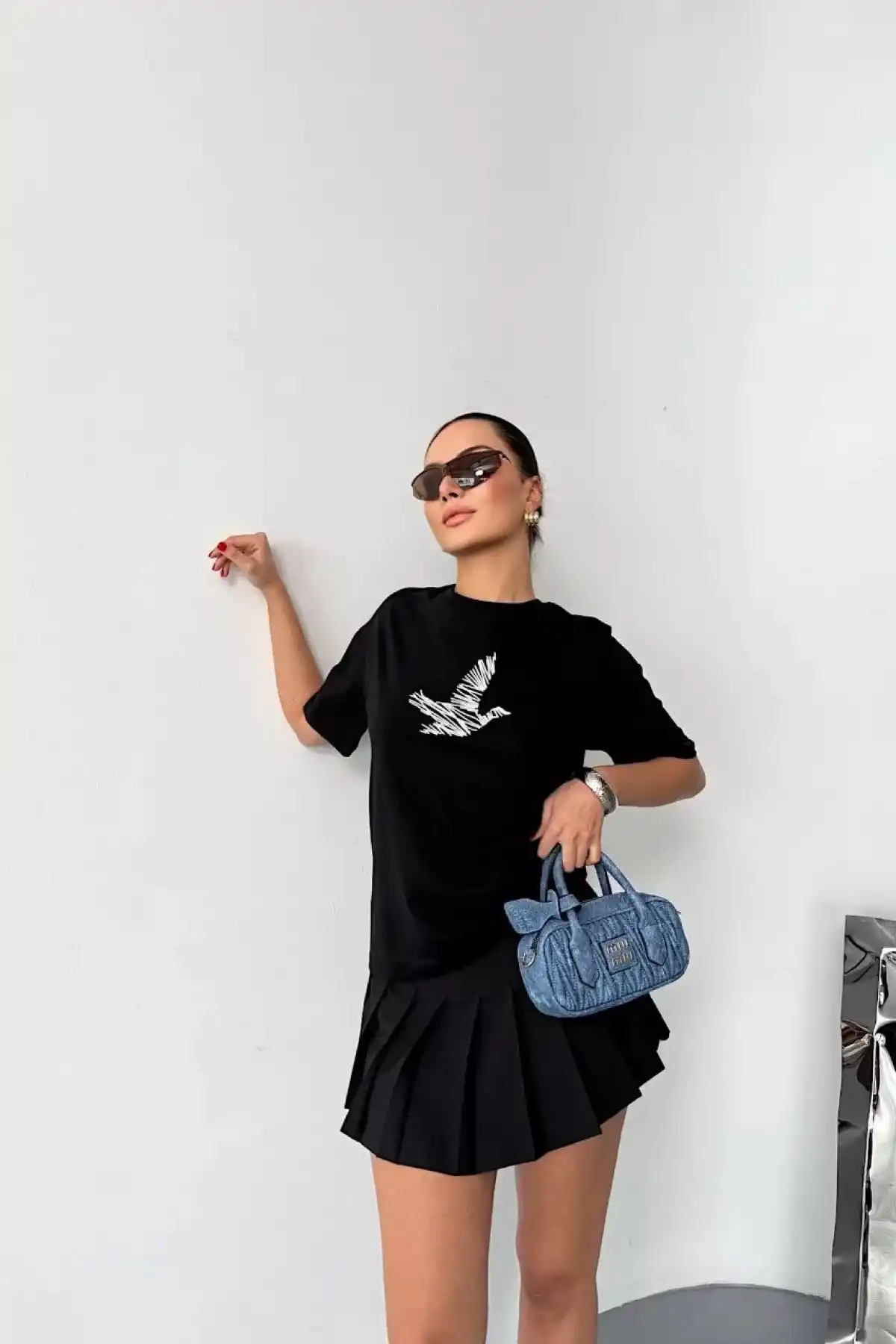 Kısa Kol Baskılı T-shirt - Siyah