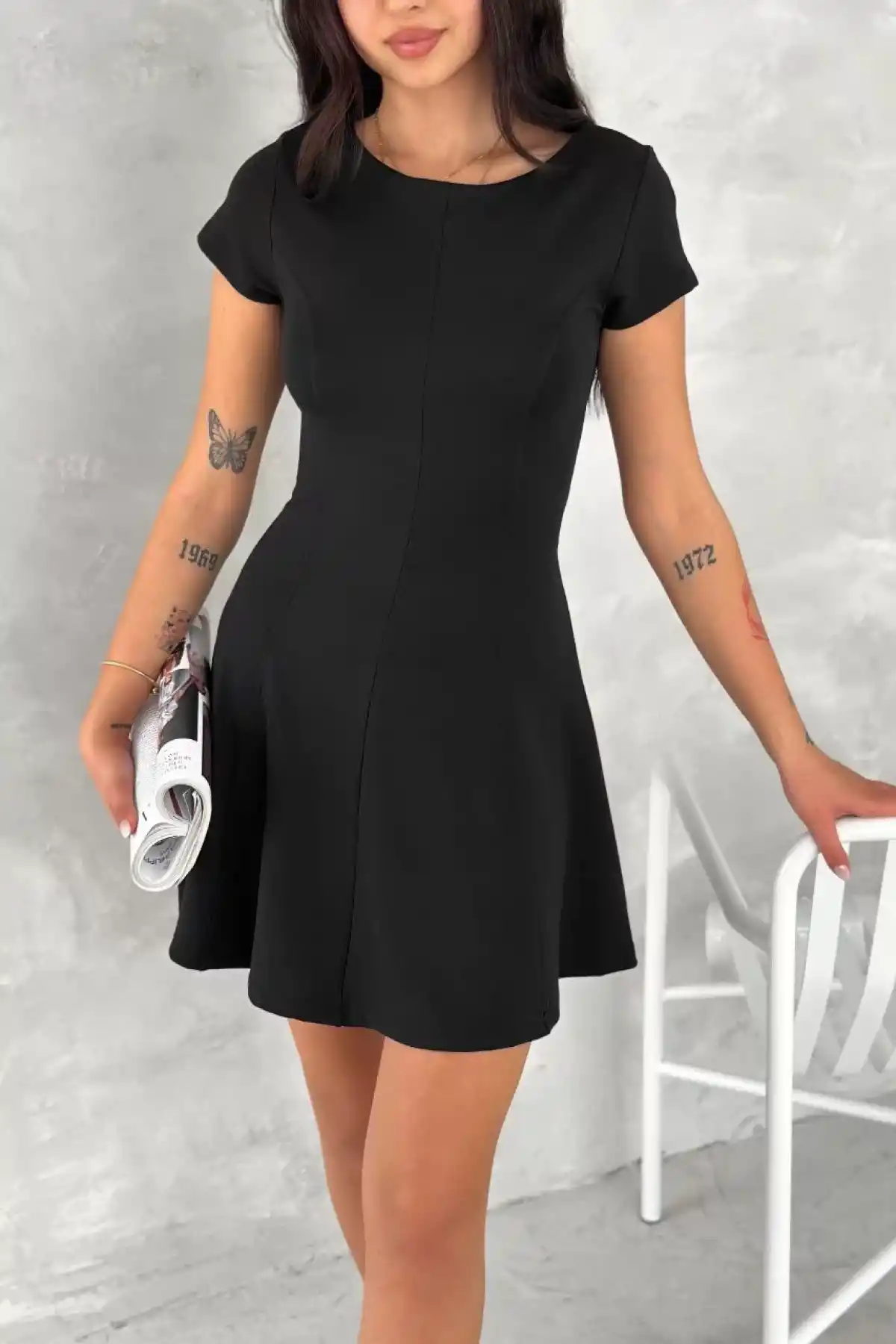 kısa kollu Mini Elbise - Siyah