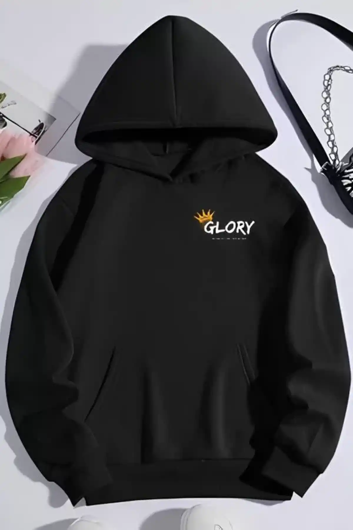 Kışlık Üç İplik Kapüşonlu SweatShirt - Siyah