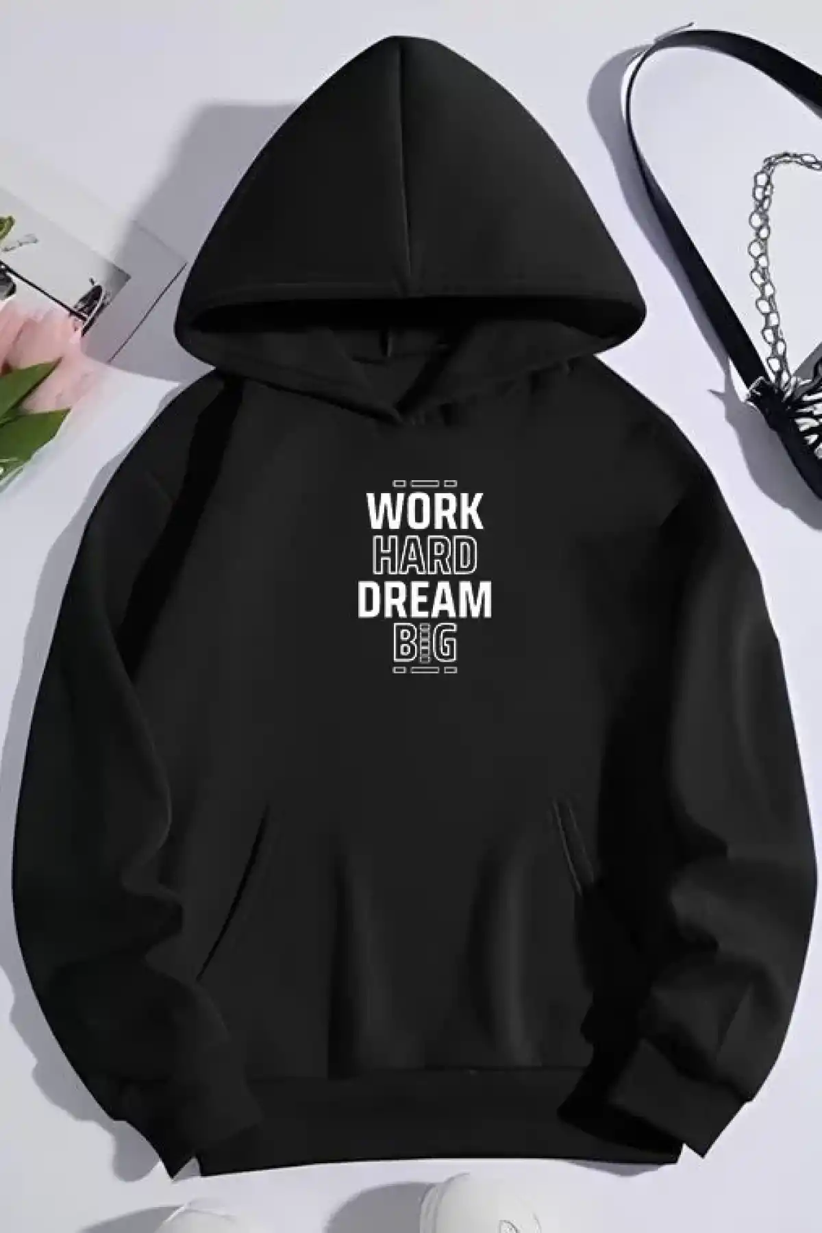 Kışlık Üç İplik Kapüşonlu SweatShirt - Siyah