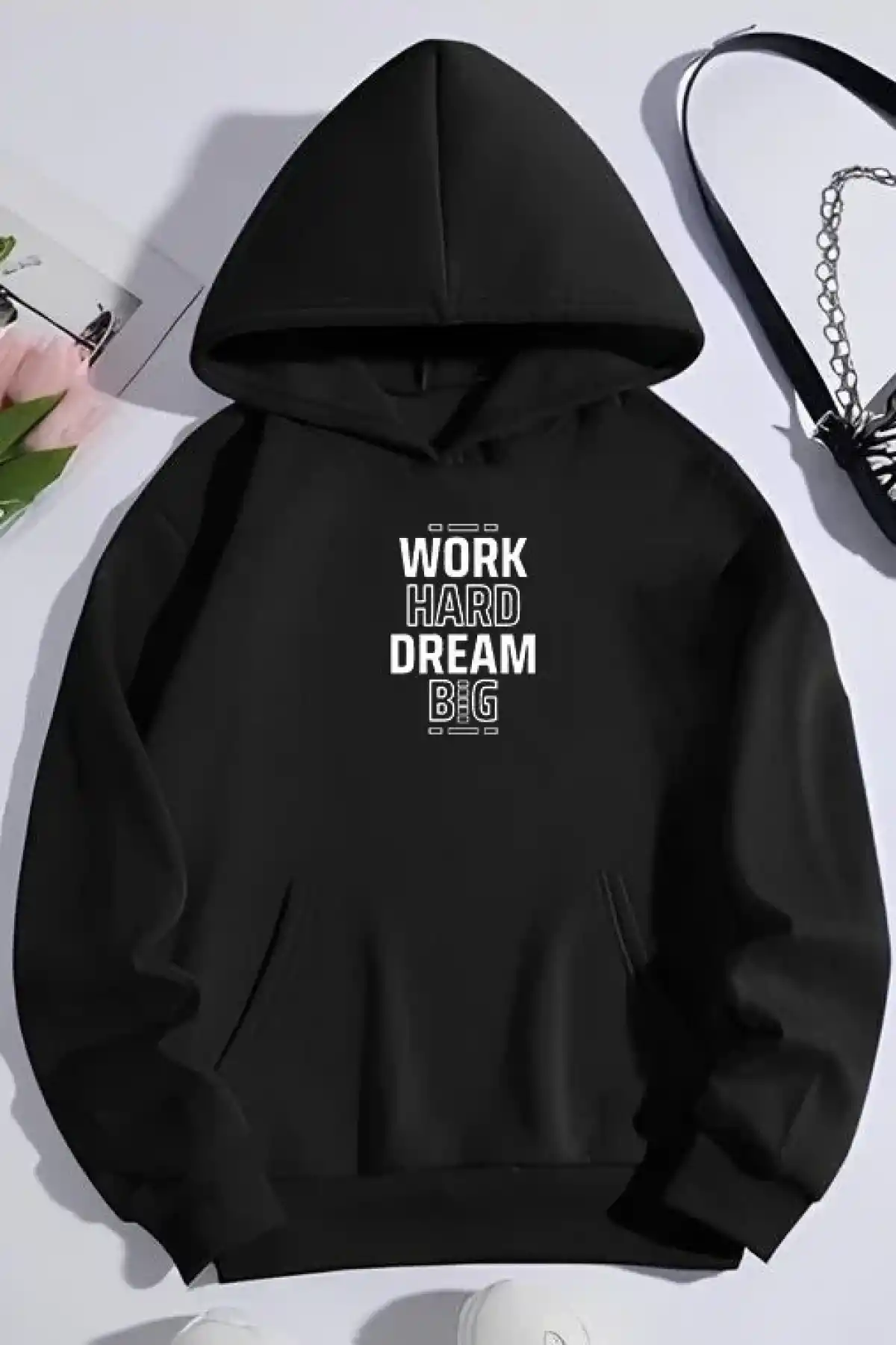 Kışlık Üç İplik Kapüşonlu SweatShirt - Siyah