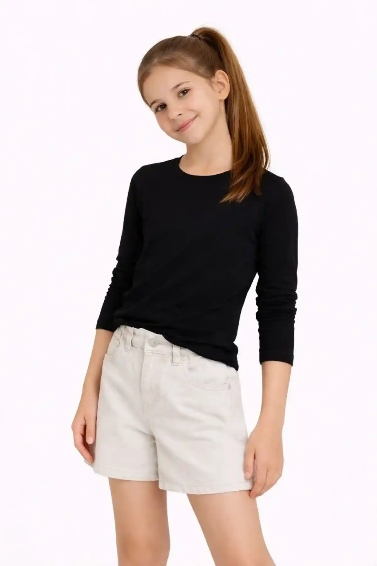 Kız Çocuk Basic Uzun Kollu Tişört Okul Günlük Rahat T-Shirt - Siyah
