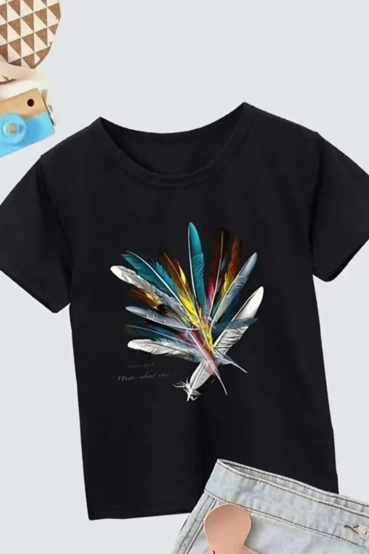 Kız Çocuk Baskılı T-Shirt- Siyah