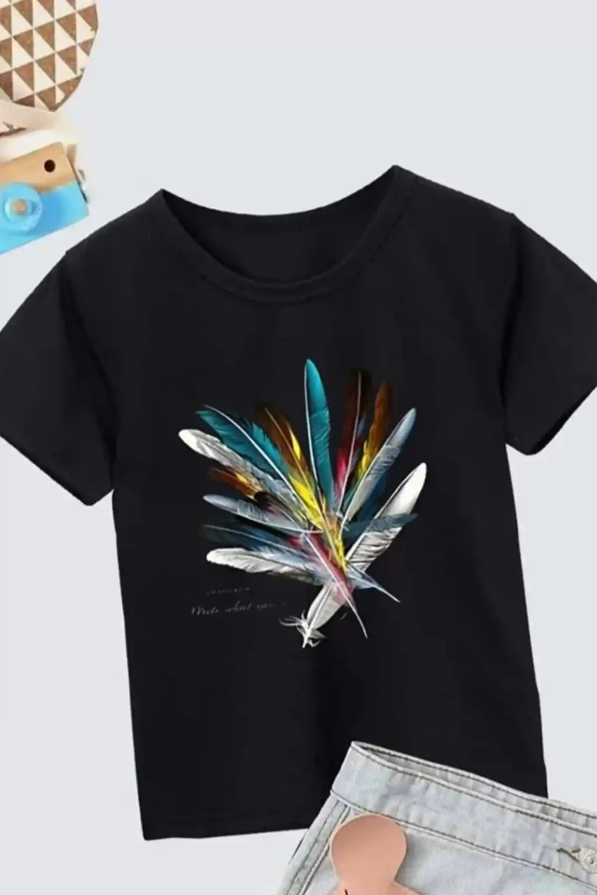 Kız Çocuk Baskılı T-Shirt- Siyah