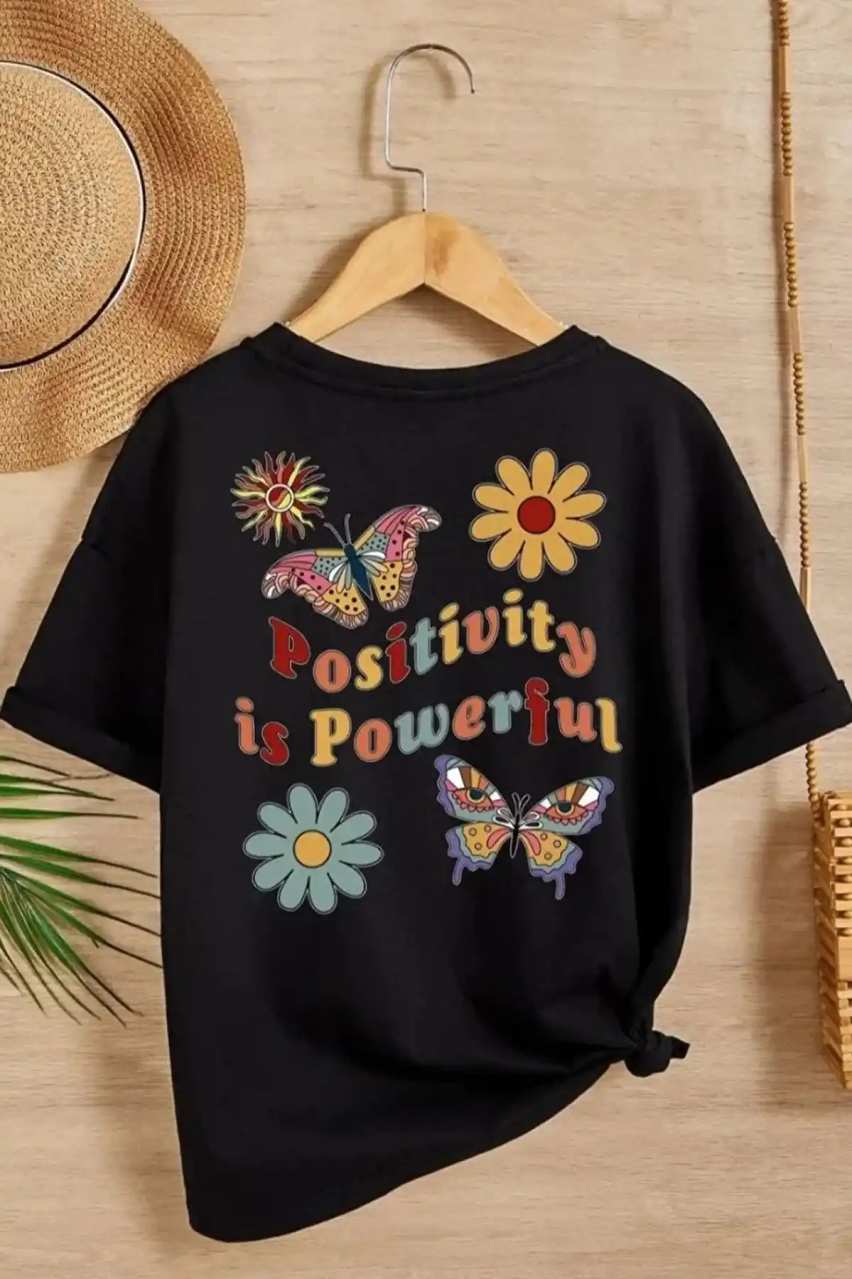 Kız Çocuk Bisiklet Yaka Baskılı T-Shirt - Siyah