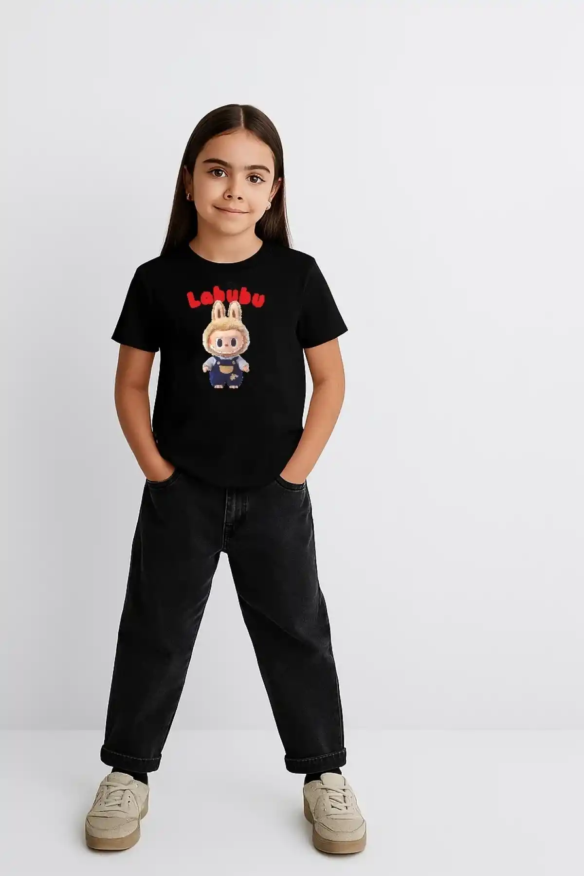 Kız Labubu Çocuk Baskılı T-Shirt - Beyaz