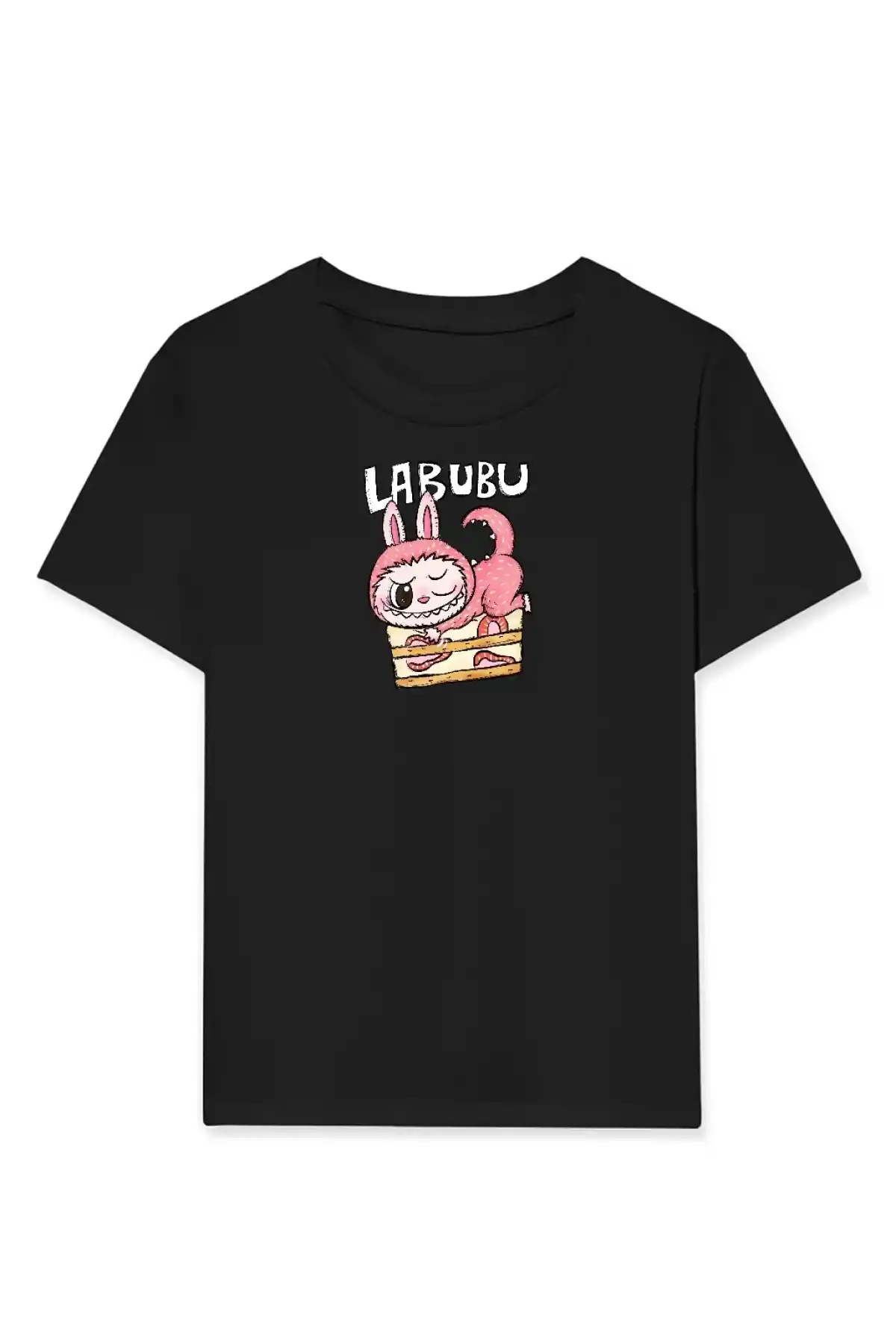 Kız Labubu Çocuk Baskılı T-Shirt - Siyah