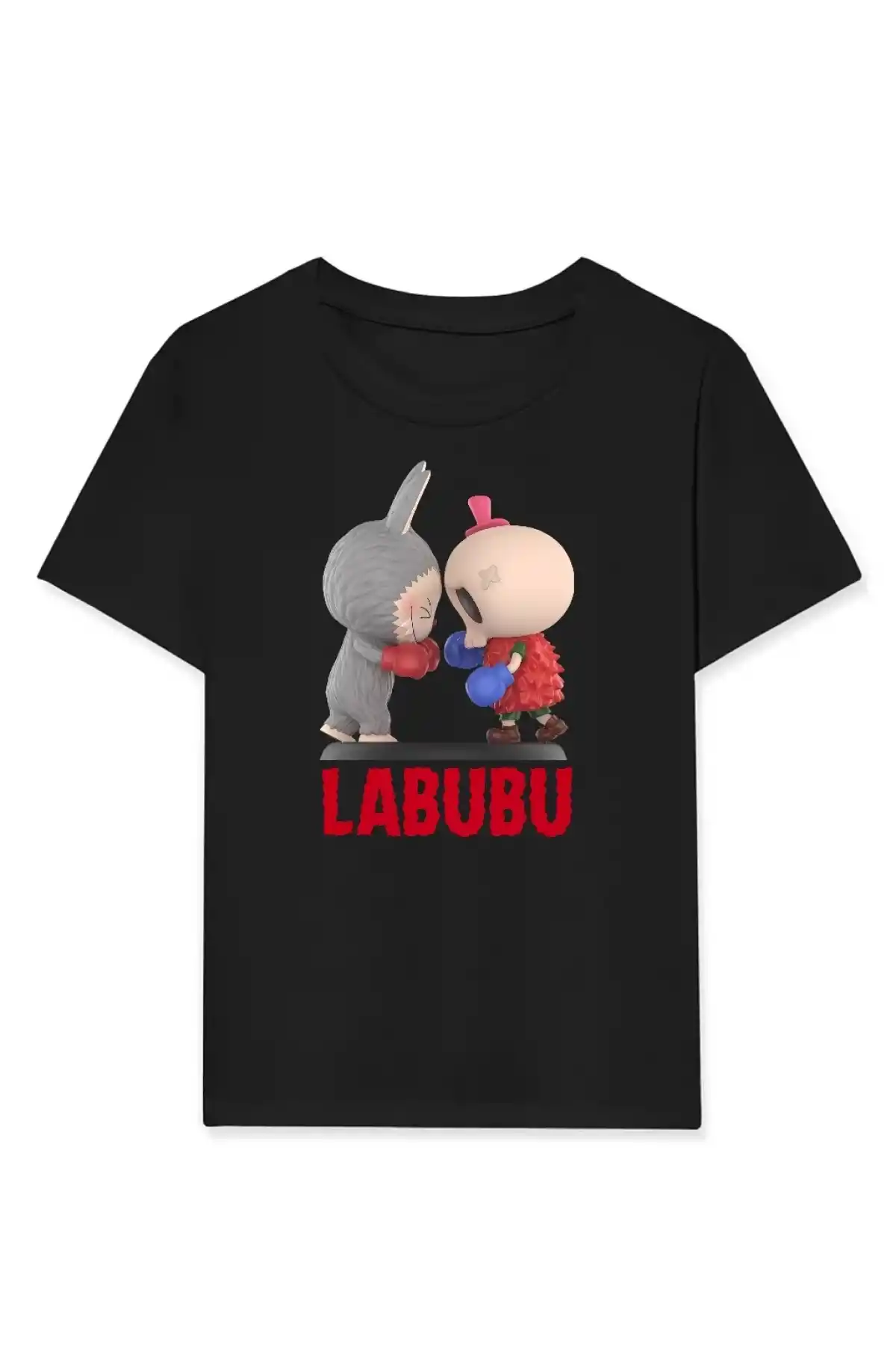 Kız Labubu Çocuk Baskılı T-Shirt - Siyah