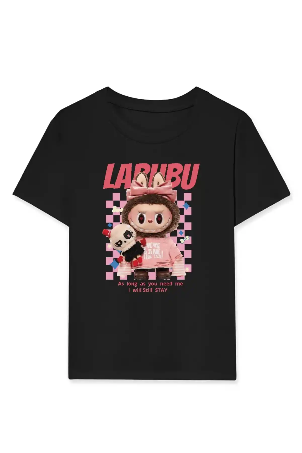 Kız Labubu Çocuk Baskılı T-Shirt - Siyah