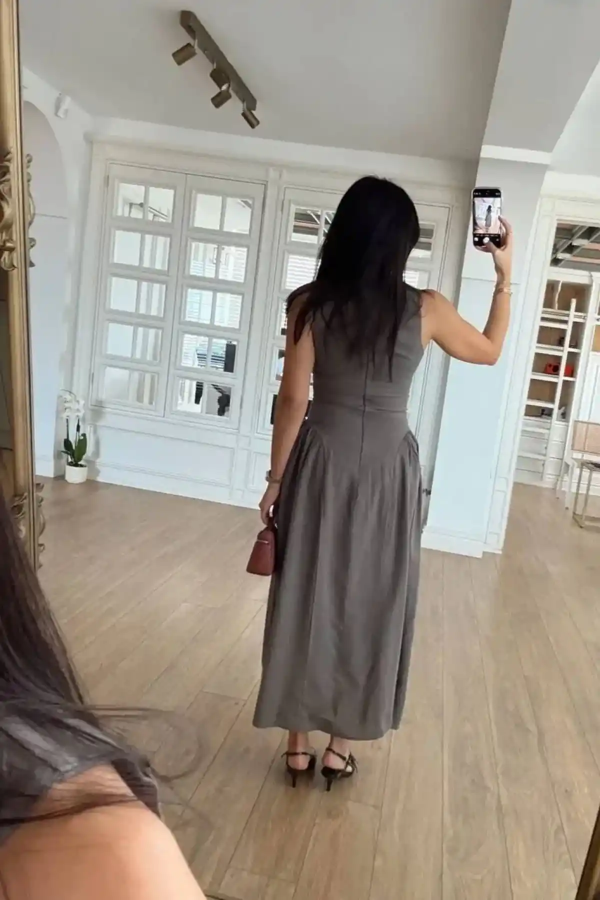 Kolsuz Uzun Kabardin Elbise - Gri