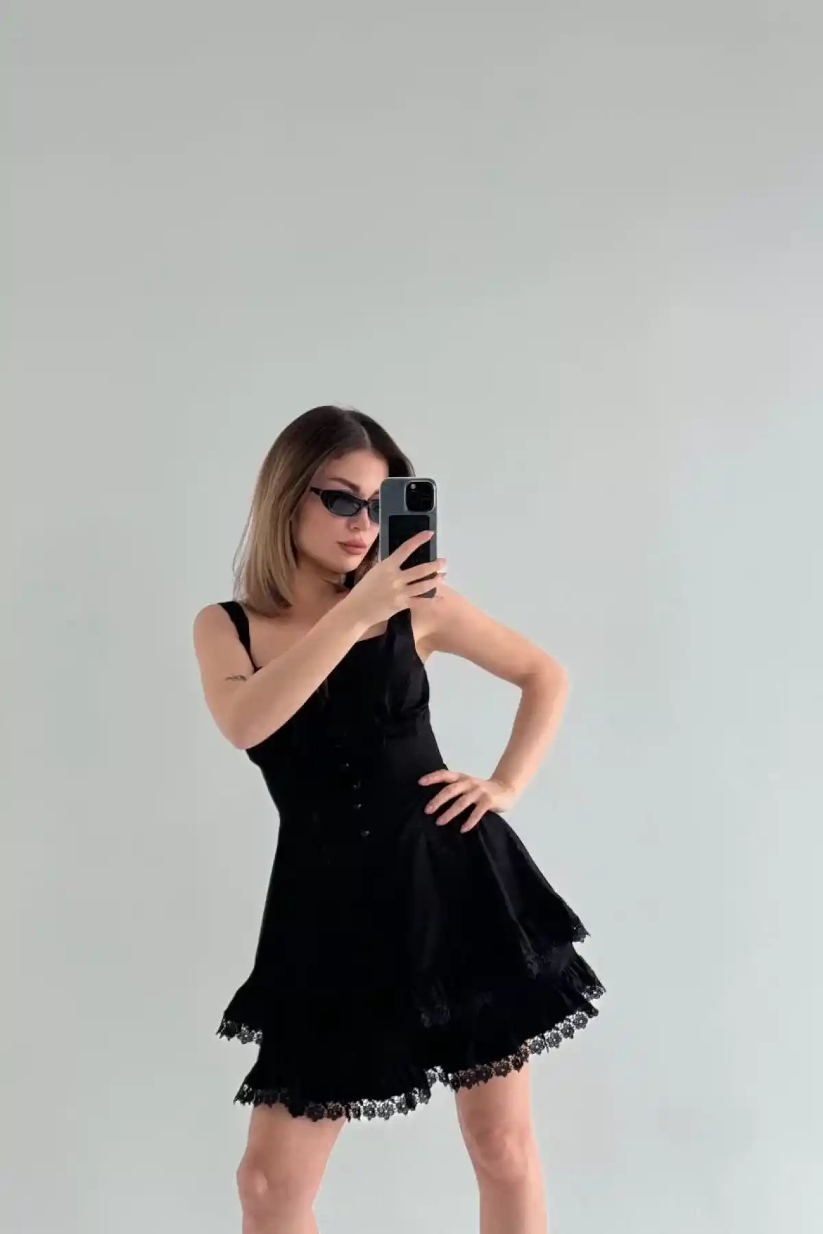 Mini Askılı Elbise - Siyah