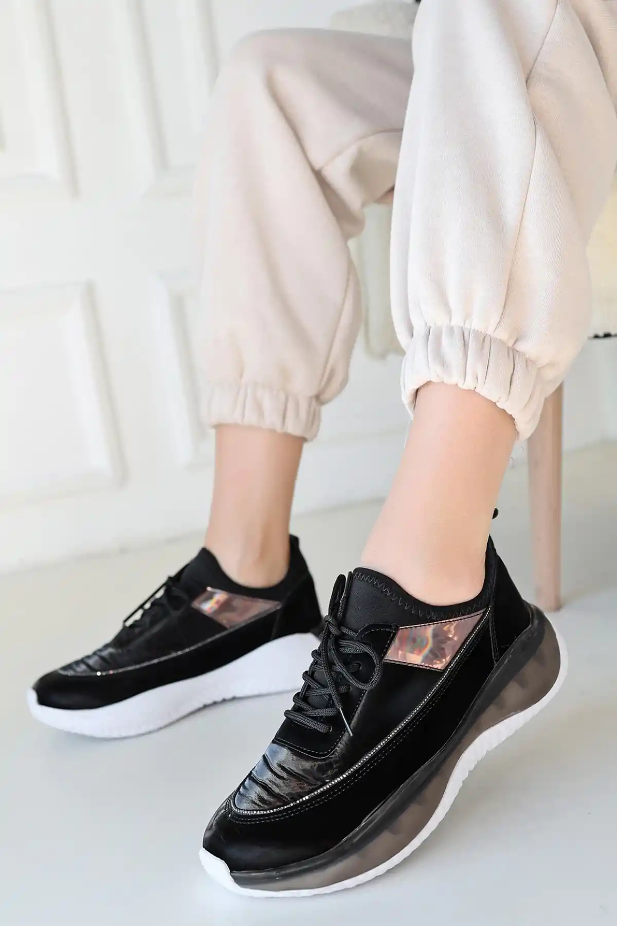 Nadio Siyah Rugan Bağcıklı Spor Ayakkabı - GC