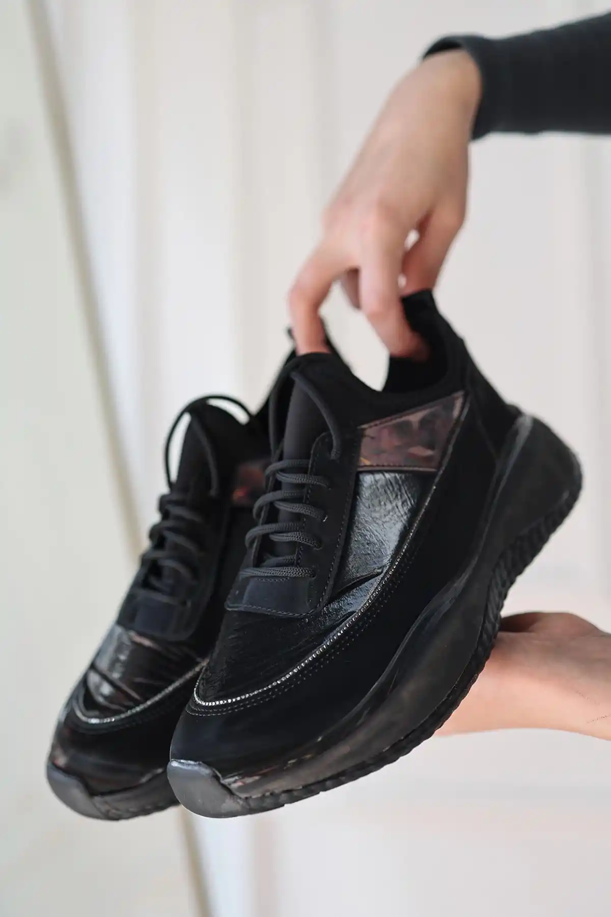 Nadio Siyah Rugan Siyah Tabanlı Bağcıklı Spor Ayakkabı - GC